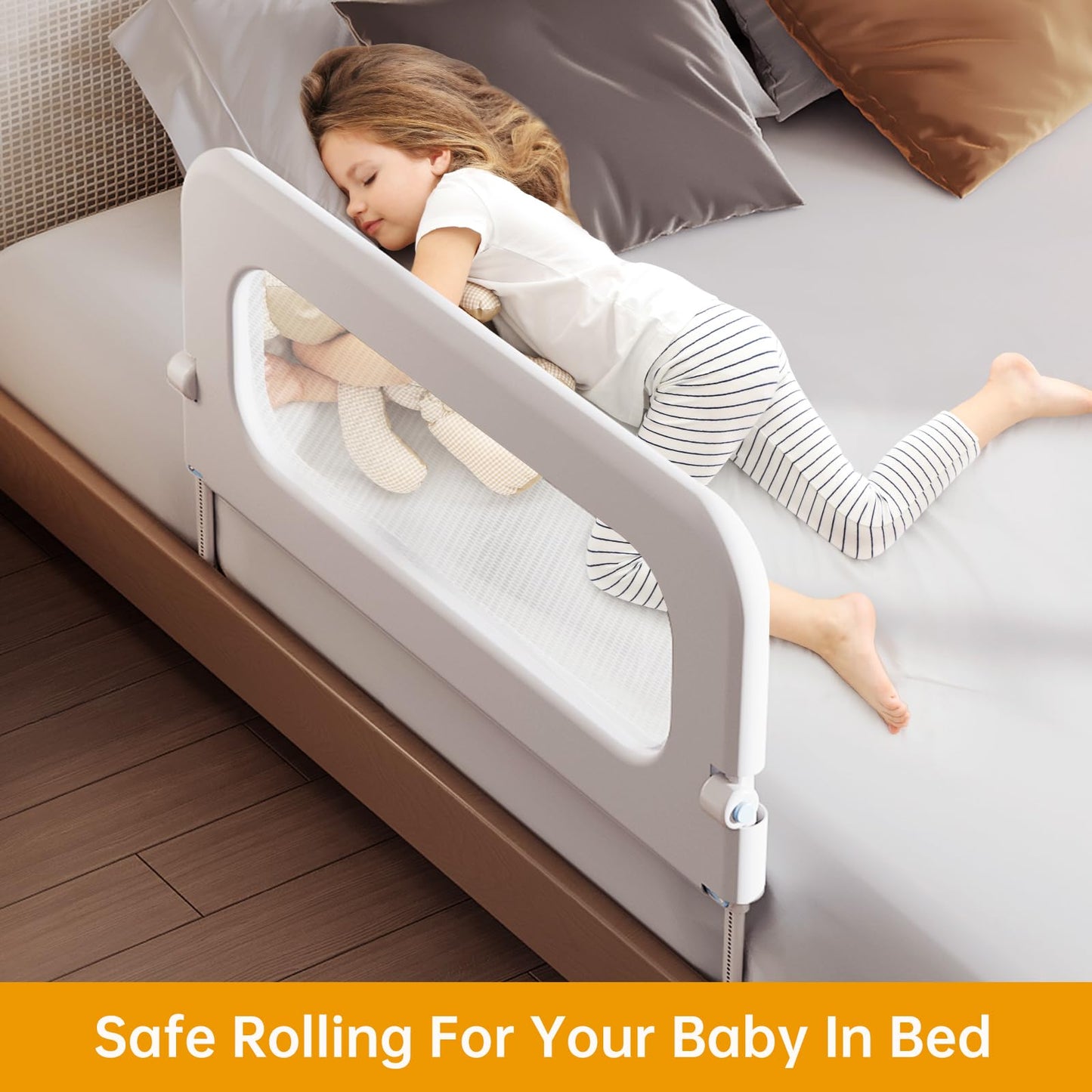 Baby Bed Rail Guard for Toddler - 32in Adjustable Heights, Swing Down Bed Rail, Extra Tall Child Safety Side Bed Rails for Kids - Foldable Toddler Bed Rail for Queen, King, Twin, Full Size Beds