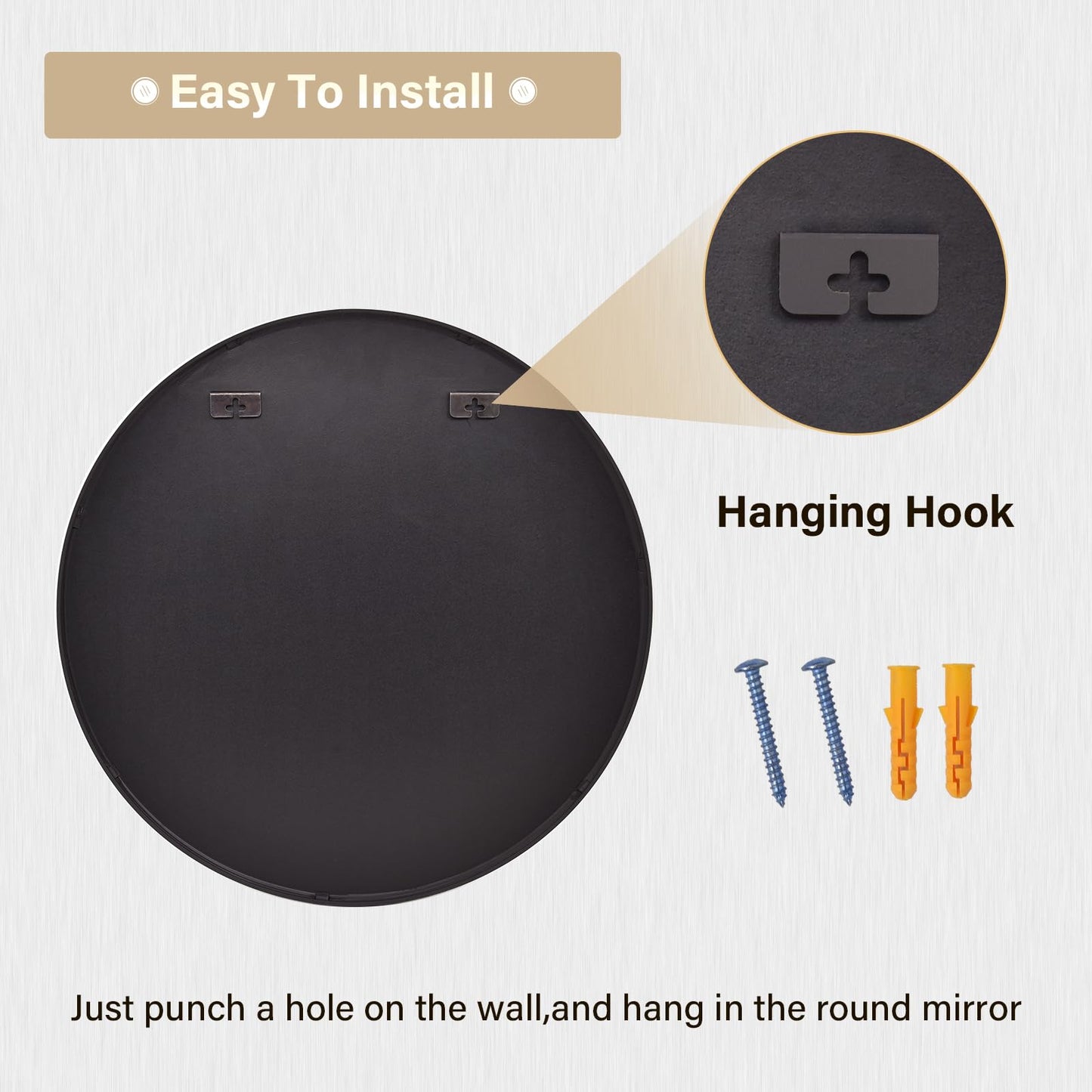 HARRITPURE Round Bathroom Mirror - 20" Black Circle Wall Mirror Aluminum Alloy Frame Hanging Modern Decoration for Vanity, Bedroom, Entryway