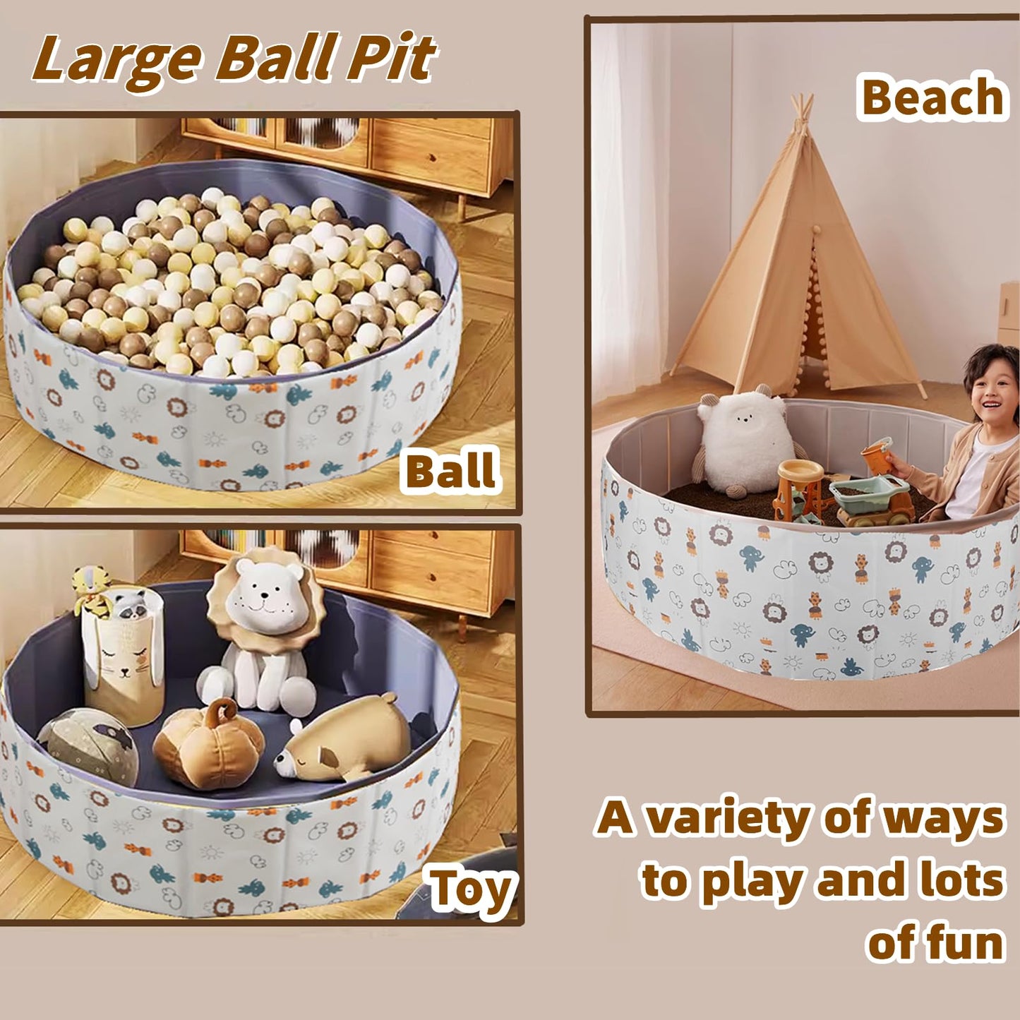 Large Ball Pit for Kids Baby 40/47in Baby Ball Pit Holds Over 800 Balls Indoor Outdoor Use Toddlers Play Pool for Dog No Need Inflate Balls Not Include (44"(120cm))