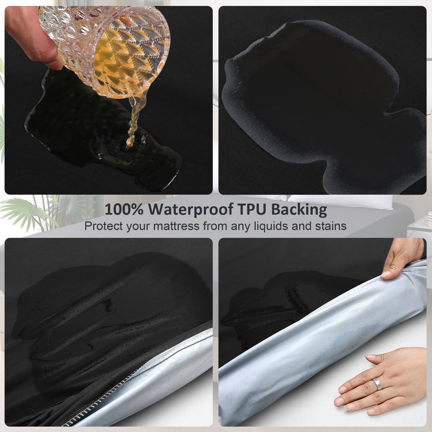 Waterproof Mattress Protector King Size, Fitted Sheet Style Breathable Mattress Cover with Deep Pocket Fits Up to 18'', Machine Washable Noiseless Bed Cover for Kids Adults Pets (Black, 76'' X 80'')