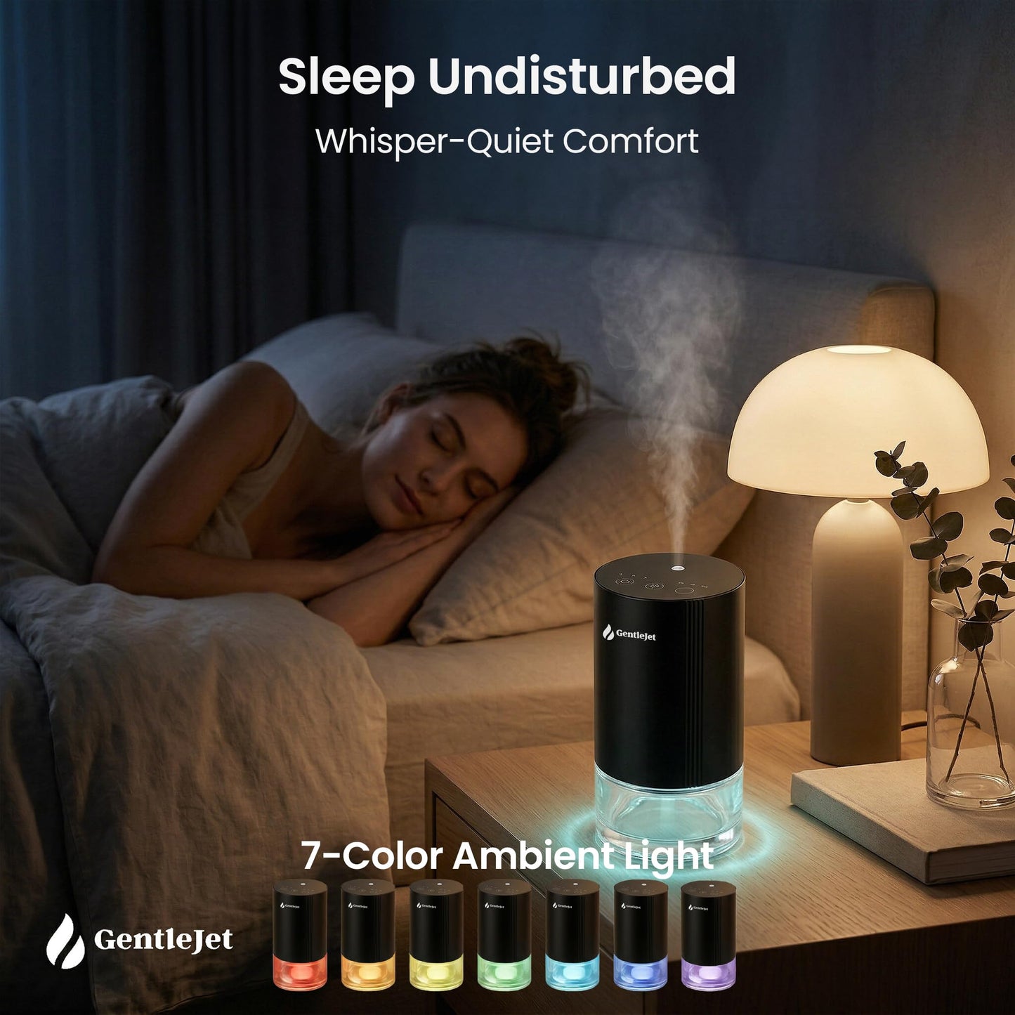 GentleJet SerenityMist Waterless Essential Oil Diffuser, Portable Aromatherapy Diffuser with Rechargeable Battery, Touch Control, Timer, USB-C, Quiet Mini Diffuser for Home, Office & Car (Black)