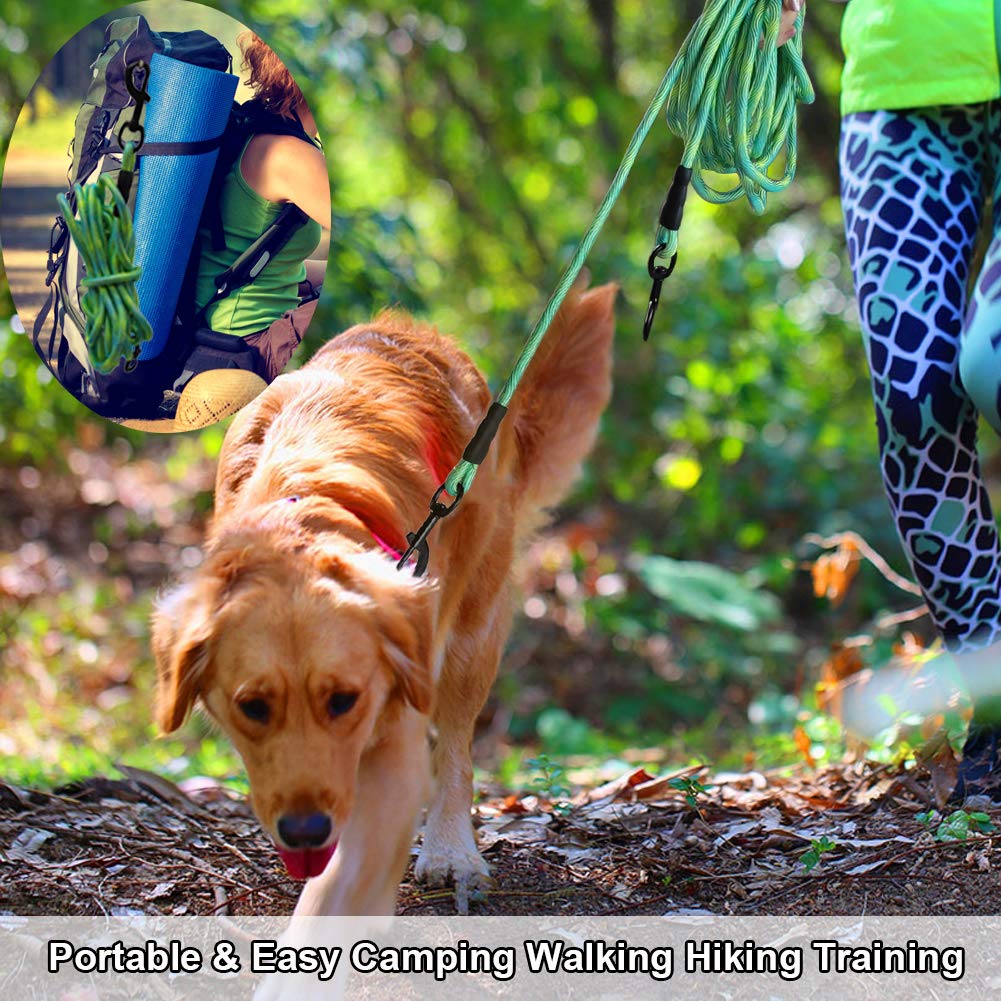 BTINESFUL 12ft/20ft/30ft/50ft Tie-Out Check Cord Long Rope Dog Leash, Recall Training Lead Leash- Great for Large Medium Small Dogs Training, Playing, Camping, or Backyard, Green-20ft