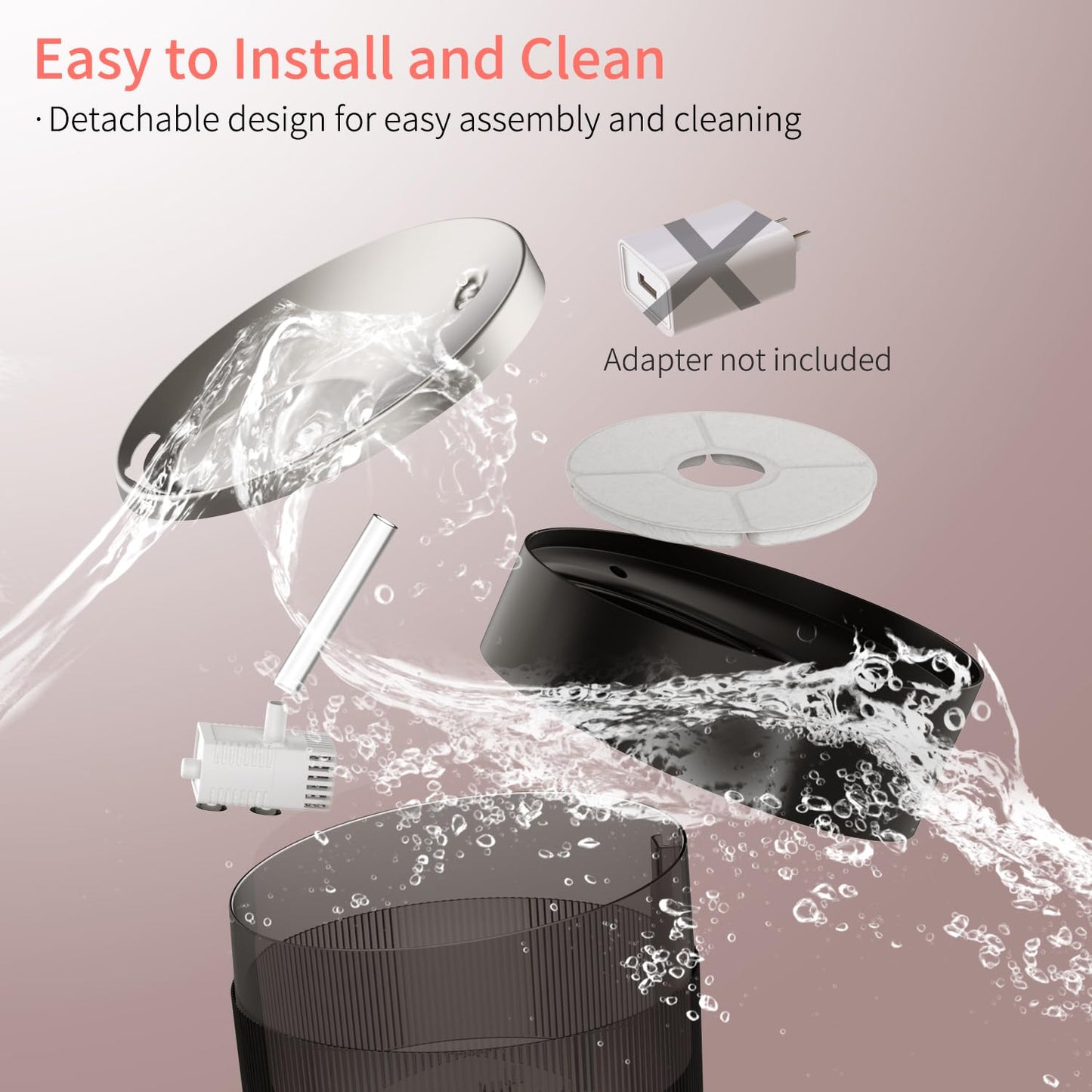 beQ Cat Water Fountain, 84oz/2.5L Stainless Steel Automatic Pet Fountain Dog Water Dispenser with Replacement Filters for Cats, Dogs, Multiple Pets Drinking Bowl, Indoor Ultra-Quiet Smart Pump, Black