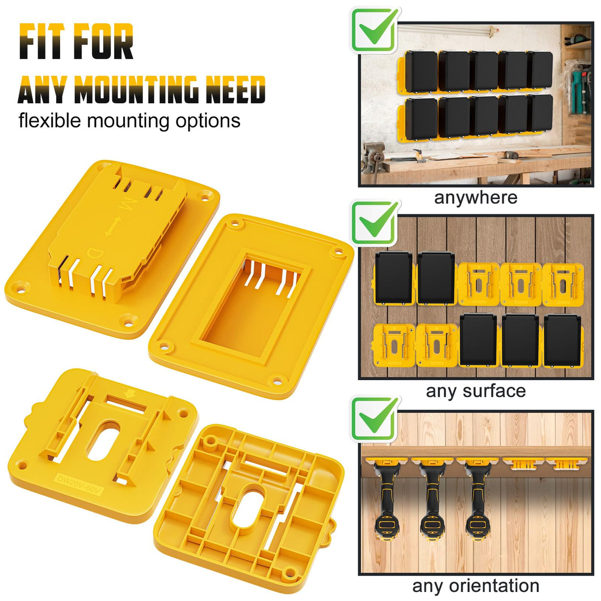 20 Pack Wall Mount Battery Holders and Tool Hangers for Dewalt 20V Power Tools, 10 Pack Battery Mounts Dock Rack Fit for 20V Batteries, 10 Pack Drill Tool Storage Holder(w/60 Screws)
