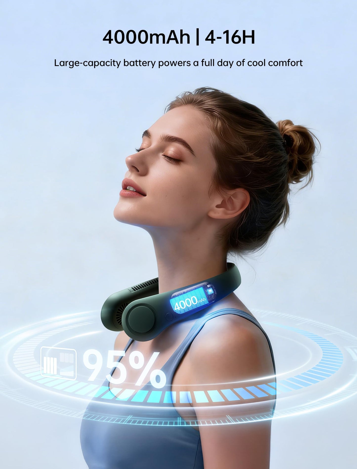 JISULIFE Portable Neck Fan, Hands Free Bladeless Hanging Sport Fan, 4000 mAh Battery Operated Wearable Personal Fan, Leafless, Rechargeable, Headphone Design, USB Powered,5 Speeds-Dark Green