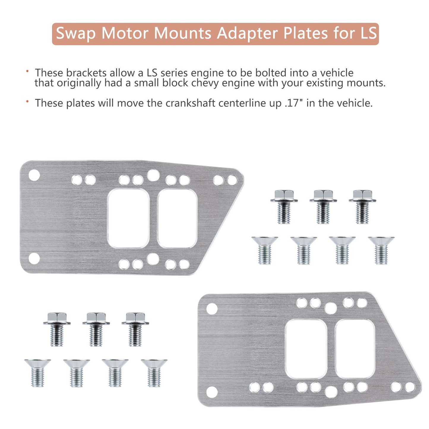 for LS Swap Motor Mounts Adapter Plates LS Conversion Adjustable Universal Swap Bracket Small Block for LS1 LS3 LS2 LQ4 LQ9 LS6 L92 L99 L33 LR4 Billet 551628 for SBC Vehicle to LS Engine