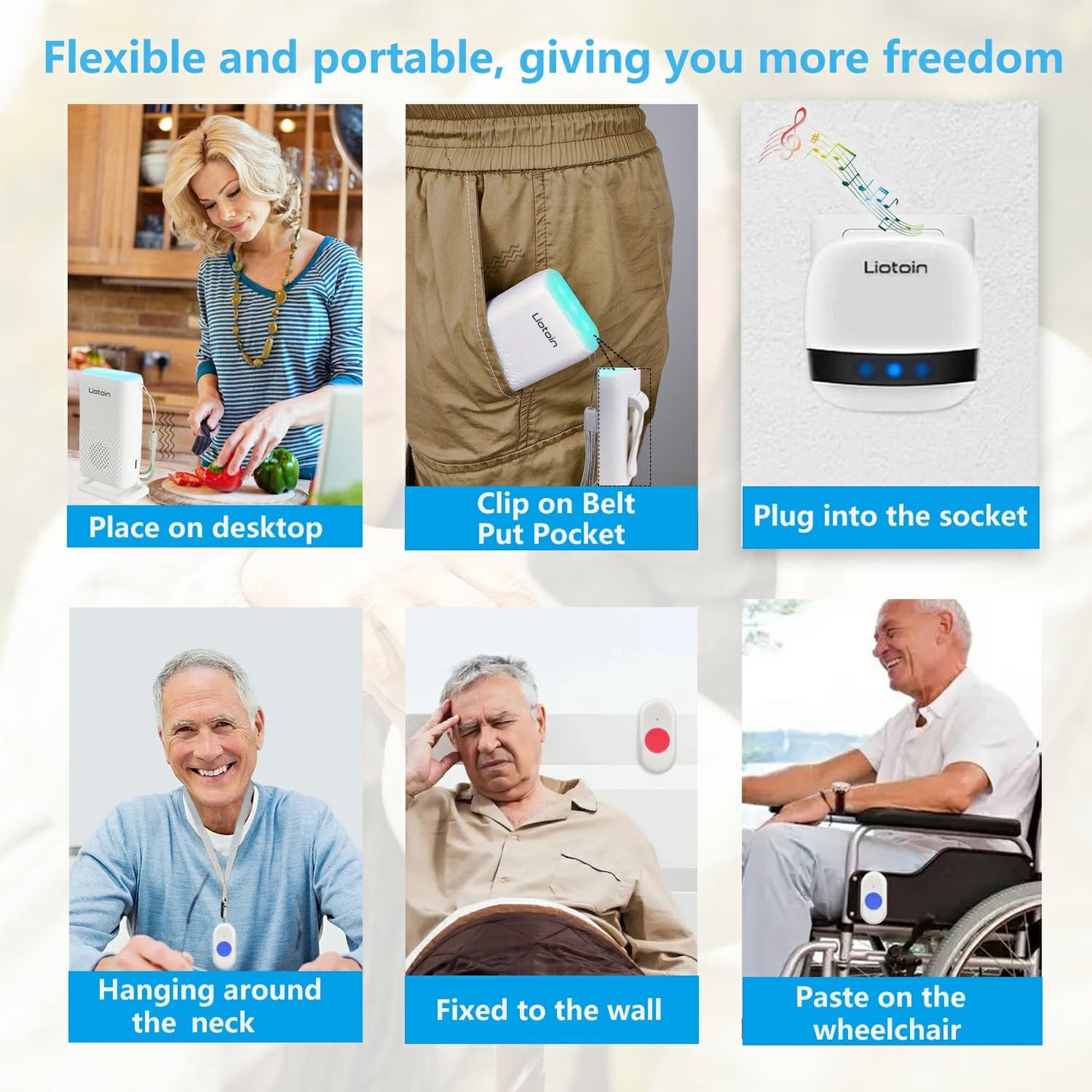 LIOTOIN Wireless Caregiver Pager Call Button Call Bell for Elderly/Patients at Home Panic Button for Seniors System 2 Waterproof Transmitters 1 Portable Receiver 2 plugin Receiver…