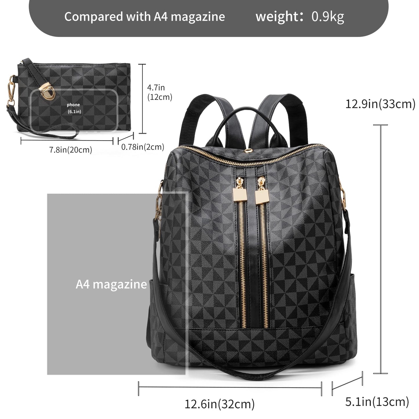 Womens Backpack Purse Leather Anti-theft Large Fashion Designer Travel Backpack Bag Men's Backpack Shoulder Bags, C-black, Large, Laptop Backpack