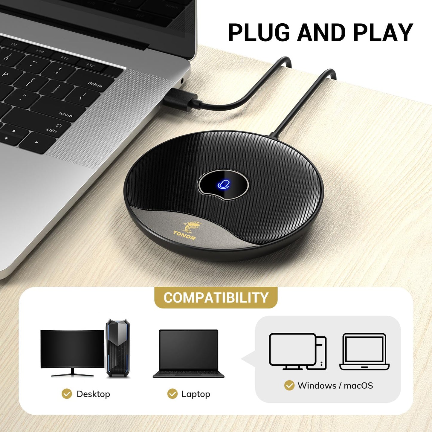 TONOR USB Conference Microphone, 360° Omnidirectional PC Computer Condenser Mic with Mute Button for Online Meeting/Class, Zoom Call, Skype Chatting, Plug & Play (TM20)