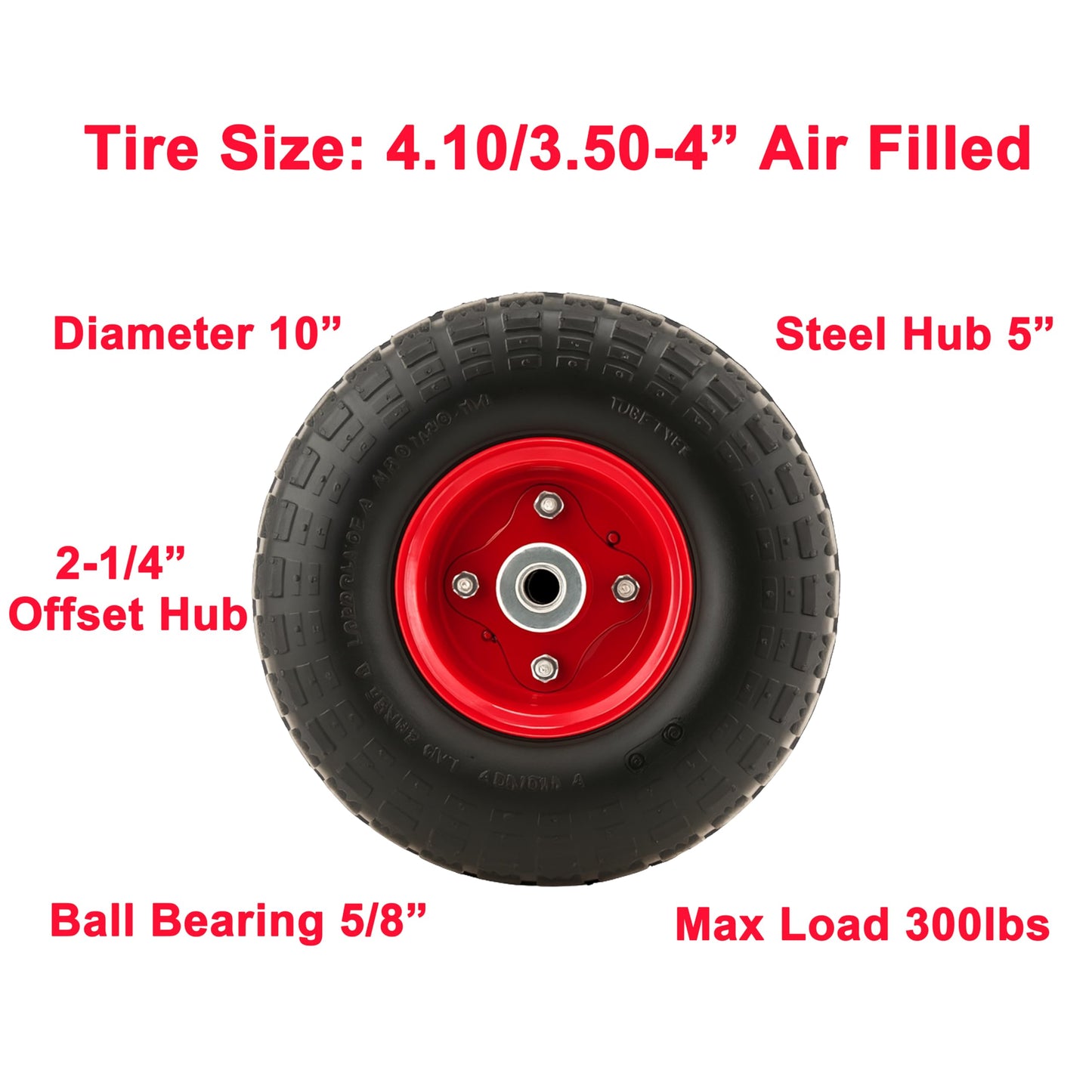 PEAKTOW PTW0001 New 10” 4.10/3.50-4” All Purpose Utility Pneumatic Air Tire on Wheel for Dolly Hand Truck Cart – 2PK