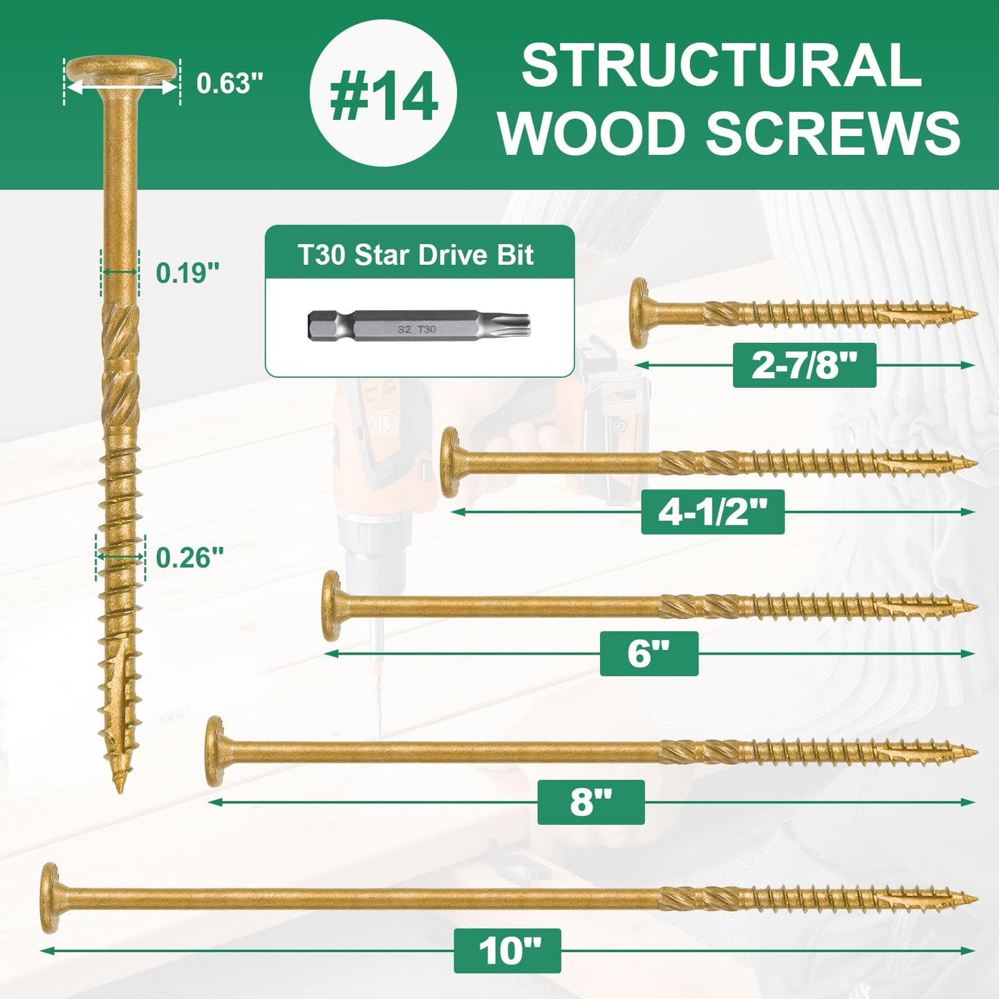 FMhotu 4-1/2 Inch Heavy-Duty Outdoor Deck Screws, 50Pcs Star Drive Decking Wood Screws, Rust Resistant Timber Screws for Timber/Log/Landscaping Wood (#14 x 4-1/2" Tan)