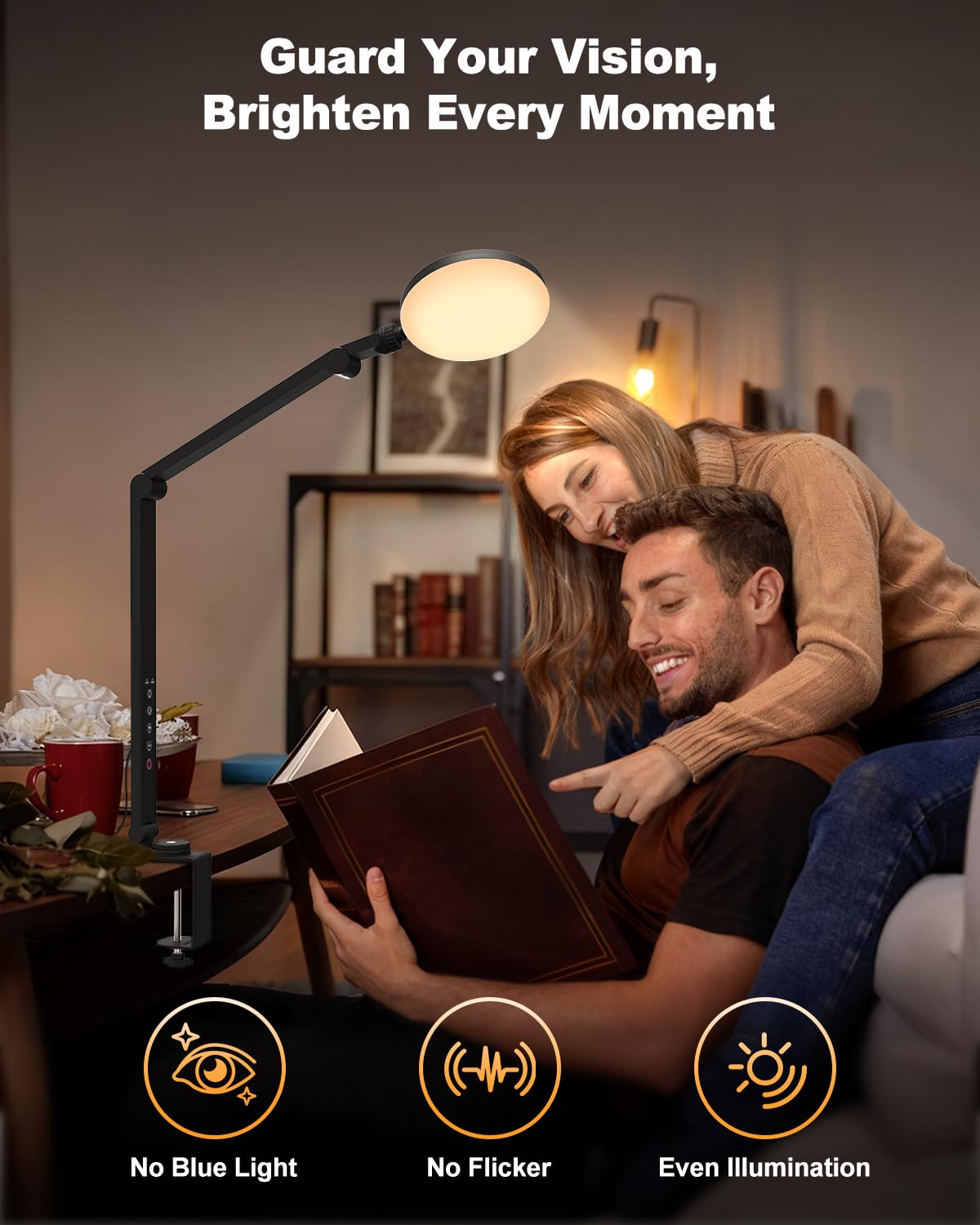 ZAPLIT 16W LED Desk Lamp with I-Clamp, [5 Color Modes 10 Brightness Dimmable] Clip on Architect Lamp, 30 60 Min Auto Timer, Touch Control Office Lamp for Home, Office, Task - Adapter Included