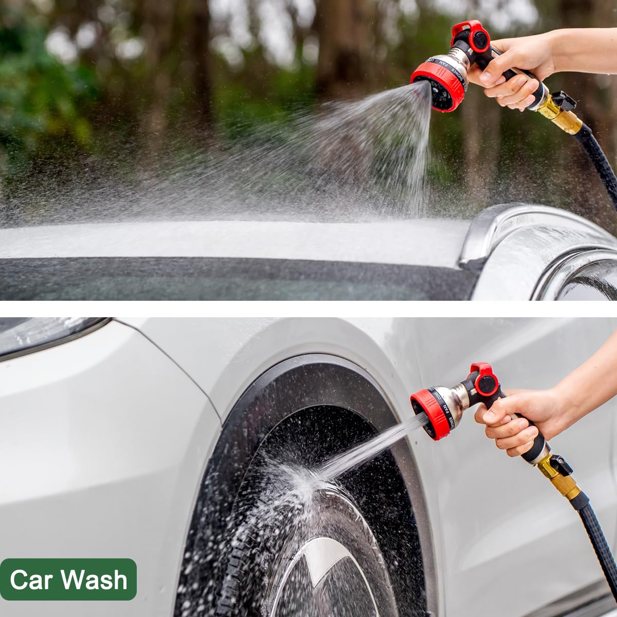 FANHAO Heavy Duty Garden Hose Nozzle, 100% Metal Water Hose Sprayer with 9 Spray Patterns, Thumb Control, On Off Valve, High Pressure Water Nozzle for Lawn/Garden Watering, Car & Pets Washing