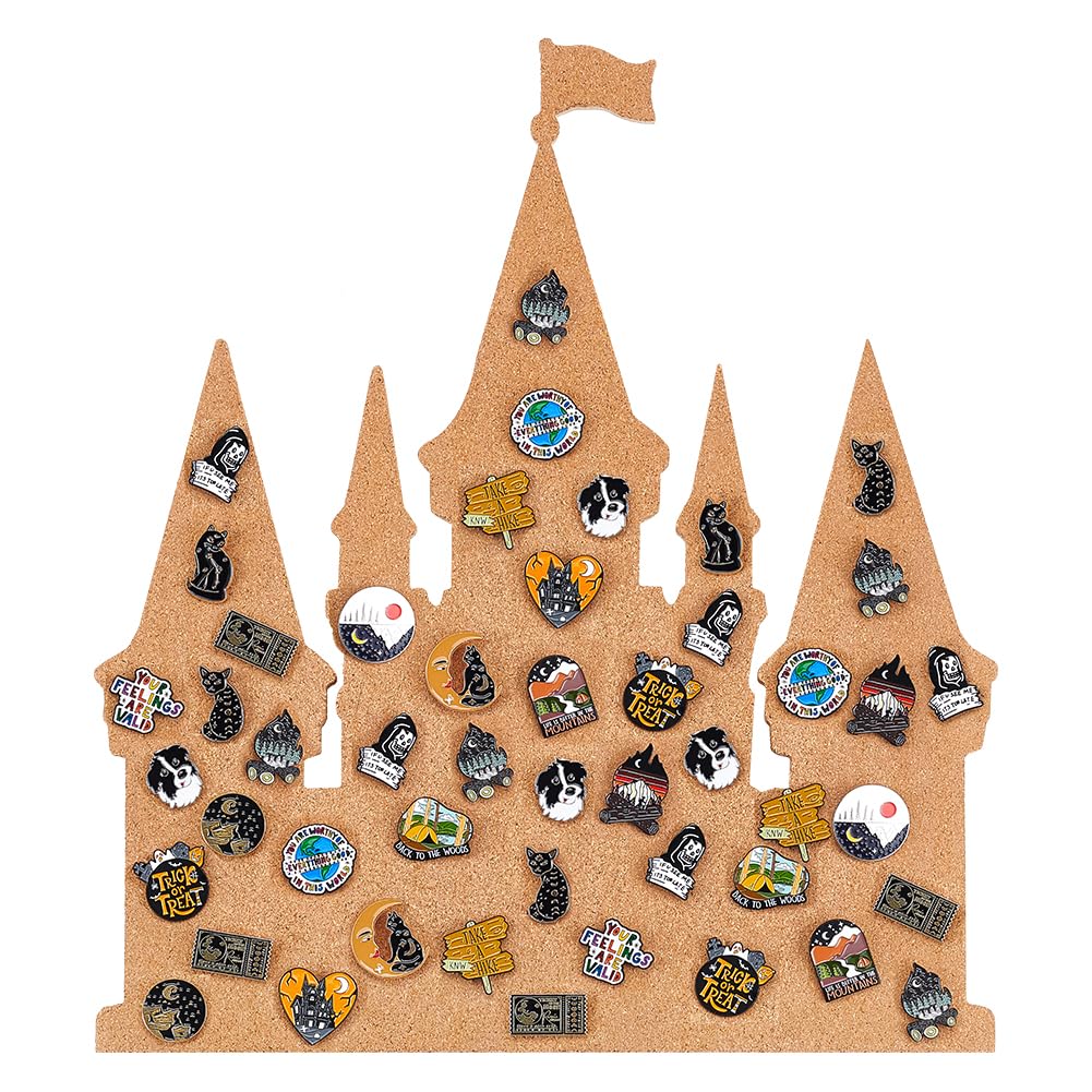 BENECREAT Castle Pin Board Cork Board, 15.6x13.6 Inch Bulletin Display Board Brooch Jewelry Display Cork Tray for Brooch Pin Collection Display, Office Home and School Decor