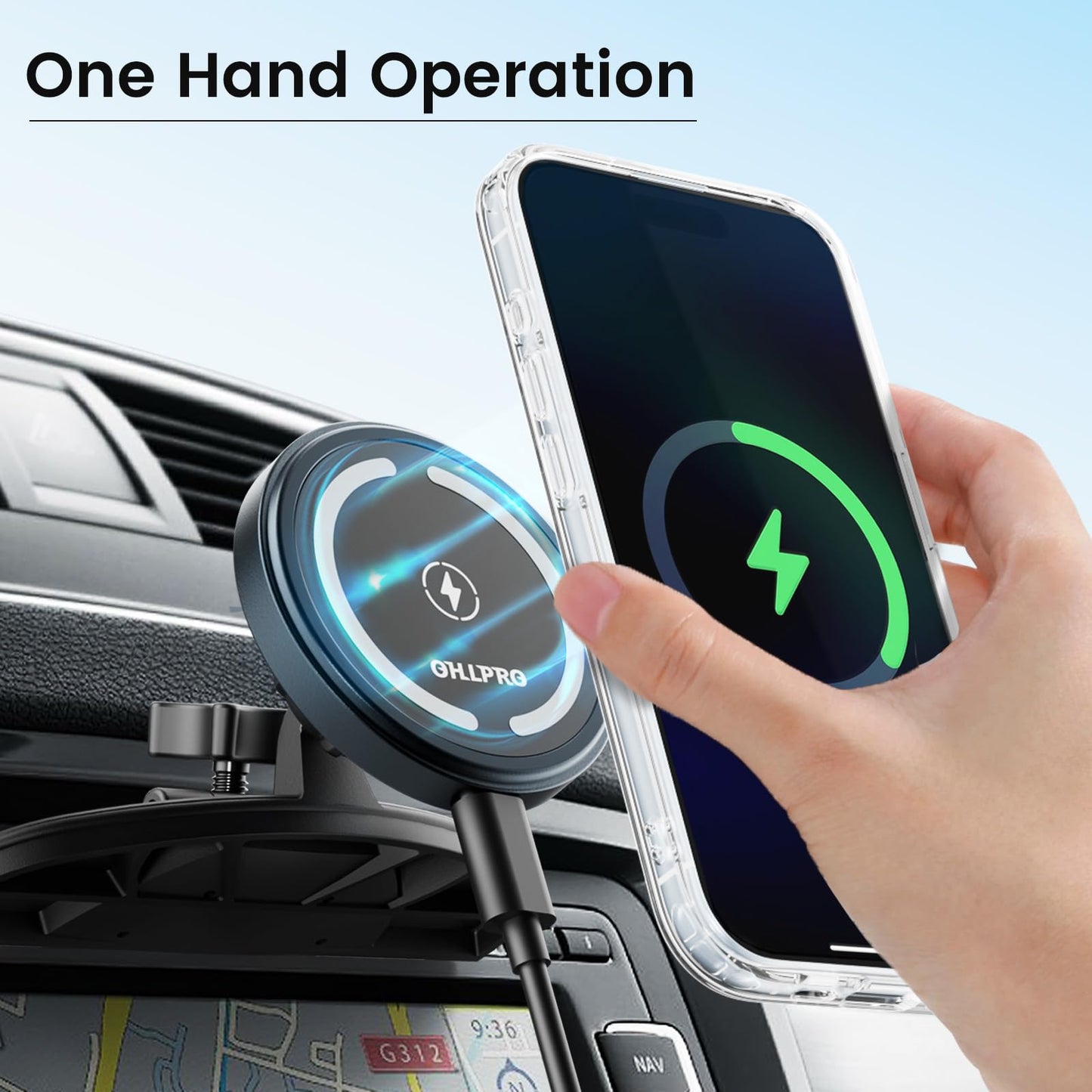 OHLPRO for 15W MagSafe Car Mount Charger for iPhone 17, Fast Wireless Charging, Magnetic CD Slot Holder with 3M Adhesive Base for Dashboard, Aluminum Shell, Compatible with iPhone 16 15 14 13 Series