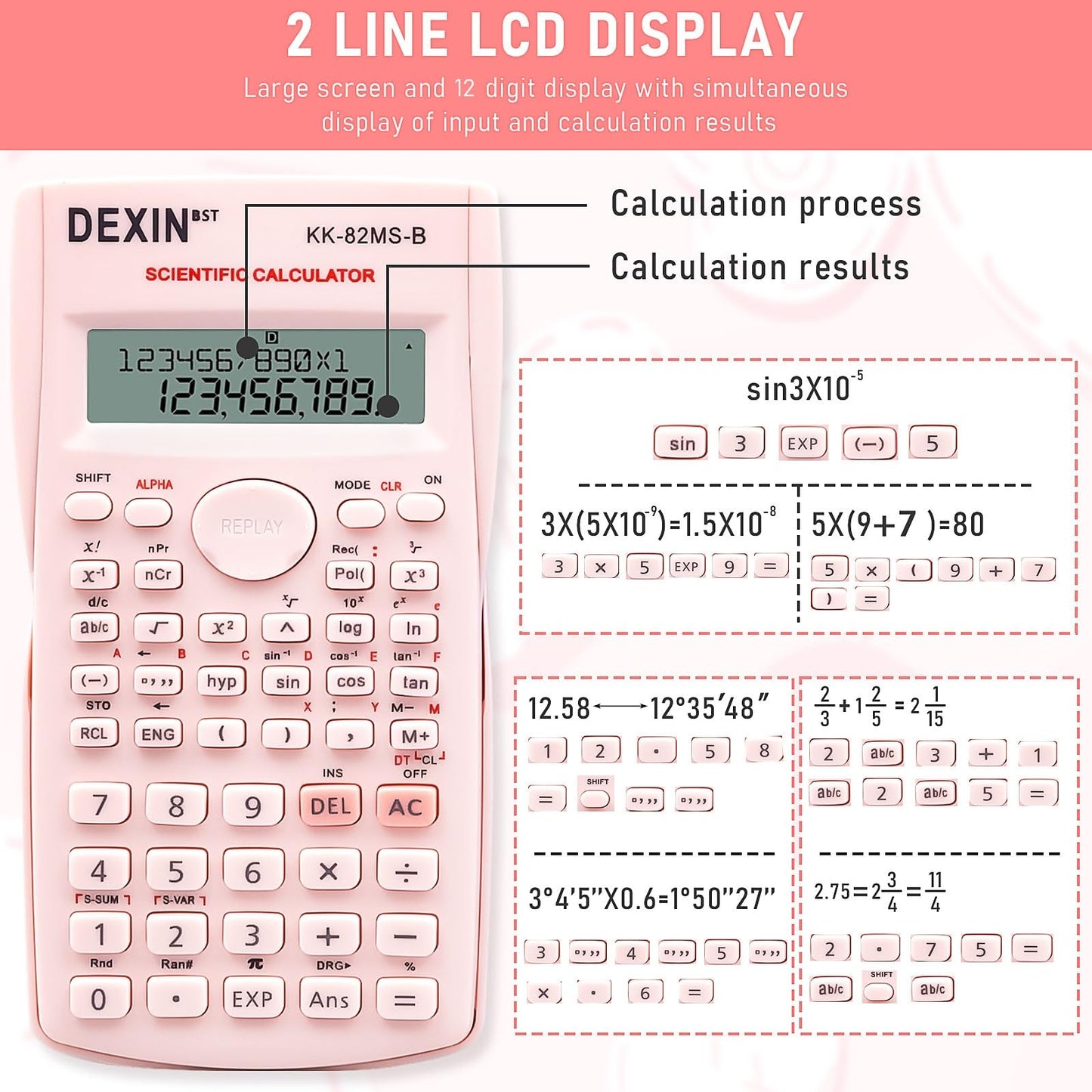 8 Pack Scientific Calculators with 2-Line LCD Display, Functions Non-Graphing Engineering Math Calculator Class Set for School, Financial Students Office Business (Pink/Blue/Green/White)