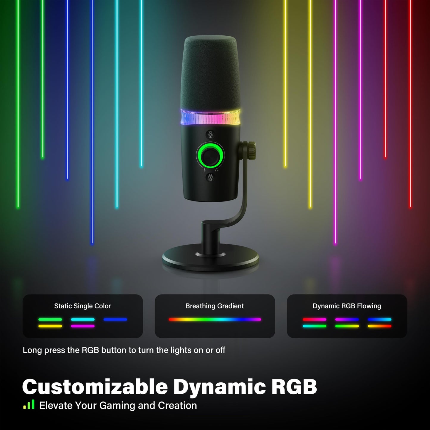 USB/XLR Dynamic Podcast & Gaming Microphone for PC, Vocal Mic with RGB Lighting, Tap-to-Mute, Gain Control & Headphone Monitoring for YouTube Streaming