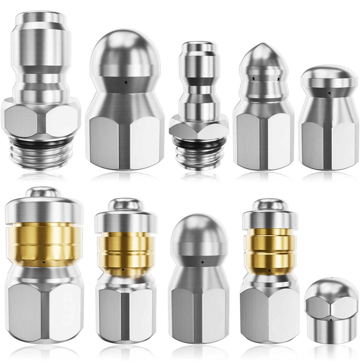 Wllead Jetter Heads Kit (Pack of 10) - Rotating Button Drain Cleaning Nozzle Tips for Pressure Washer Sewer Jetter - Stainless Steel 5000 PSI