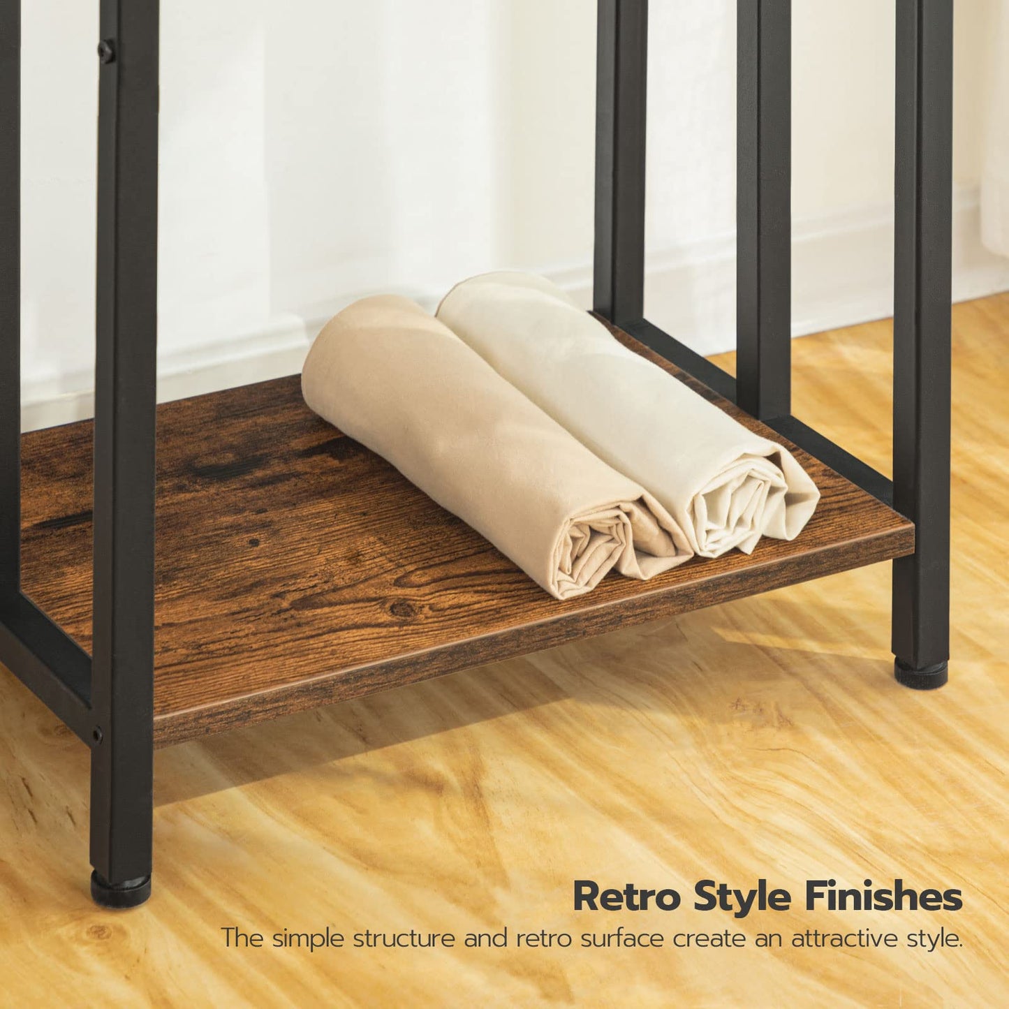 HOOBRO Freestanding Towel Rack, 3 Tier Metal Blanket Rack, Blanket Ladder Holder for Bathroom, 43 x 28 x 81 cm, Industrial Drying and Display Rack with Shelf, Rustic Brown and Black BF03LB01