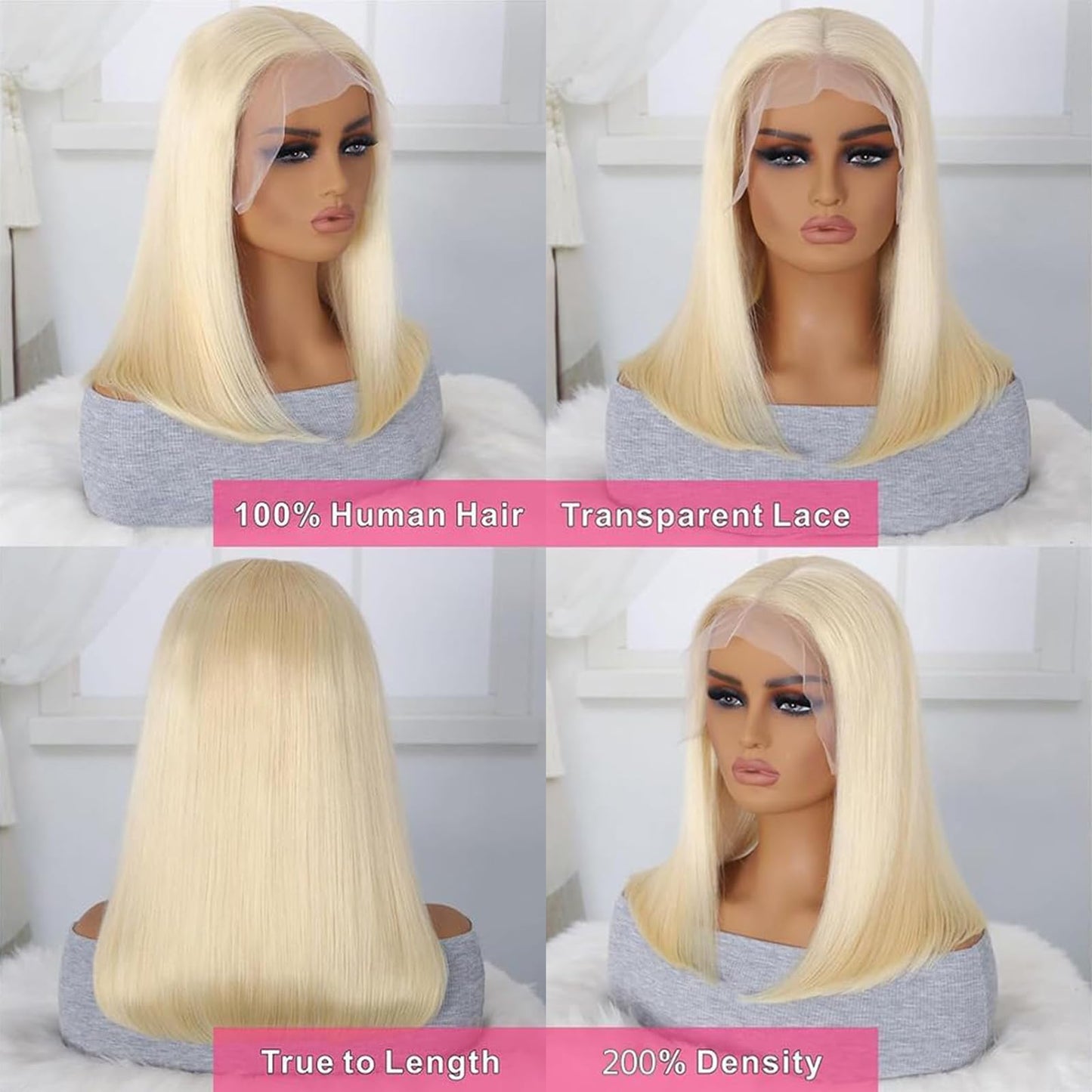 Bob Wig Human Hair 13x4 Lace Front Wigs Human Hair Pre Plucked with Baby Hair 150% Density Short Bob Wigs for Women Straight Bob Frontal Wigs Human Hair Natural Color(10inch, 613color bob wig)