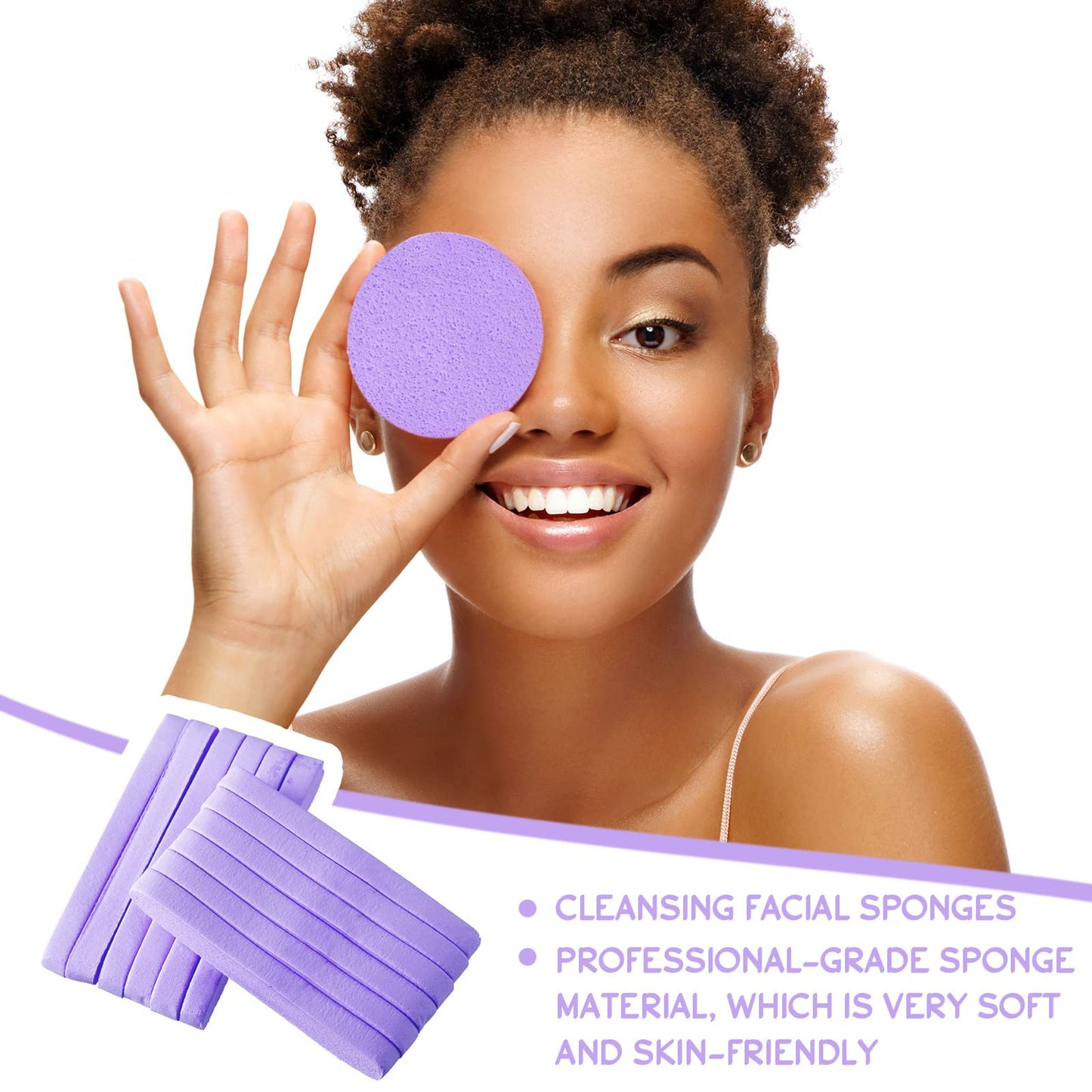 Foaincore 600 Pieces Compressed Facial Sponge Round Facial Sponge for Estheticians Face Sponges for Cleansing Face Wash Pads Disposable Sponges for Women Spa Exfoliating Cleansing(Purple)
