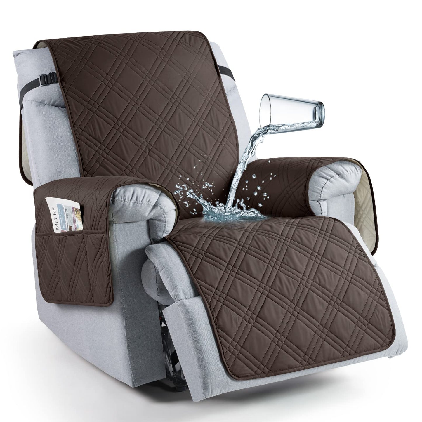 TAOCOCO 100% Waterproof Recliner Chair Cover, Non Slip Recliner Covers for Recliner Chair with Pocket, Washable Reclining Chair Cover Furniture Protector for Kids, Pets(Recliner Chair, Chocolate)