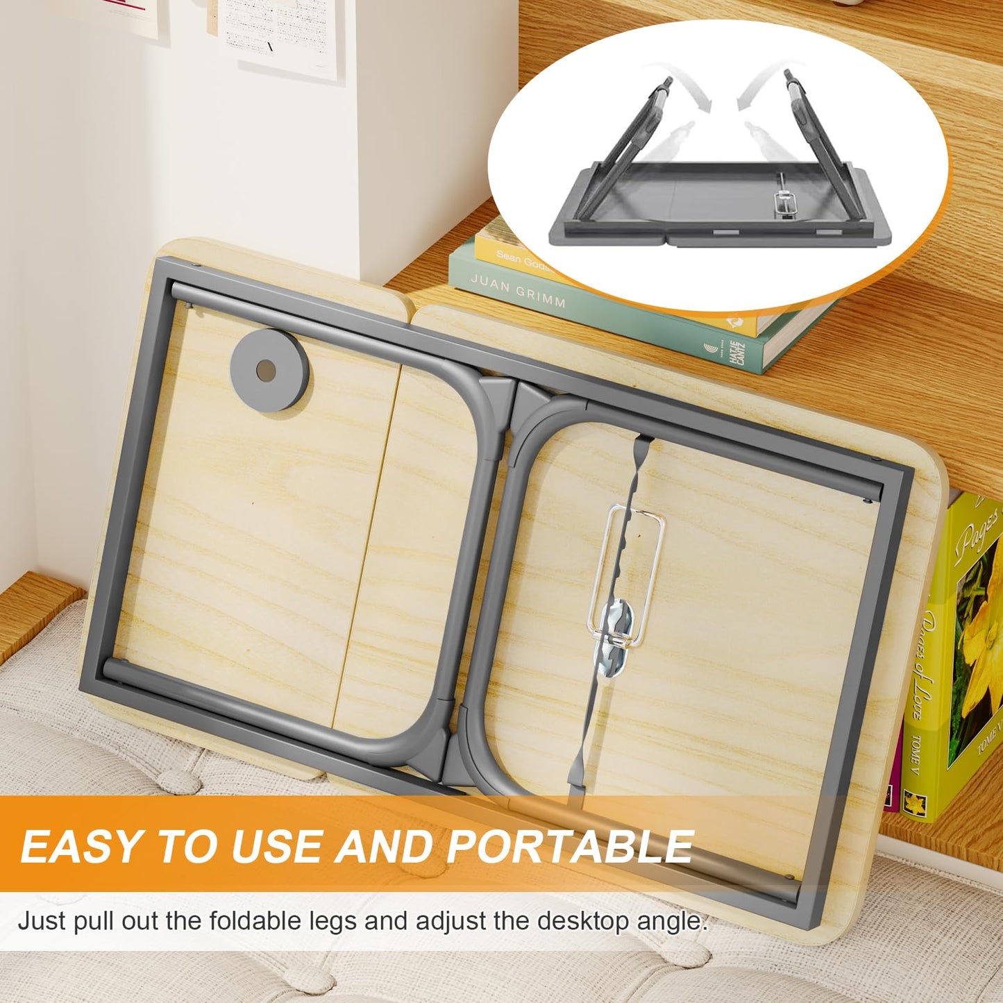 Laptop Desk for Bed, Adjustable Laptop Stand with 5 Adjustable Angles, Portable Lap Tray Table with Cup Holder, Laptop Bed Desk Tray for Working Writing Reading