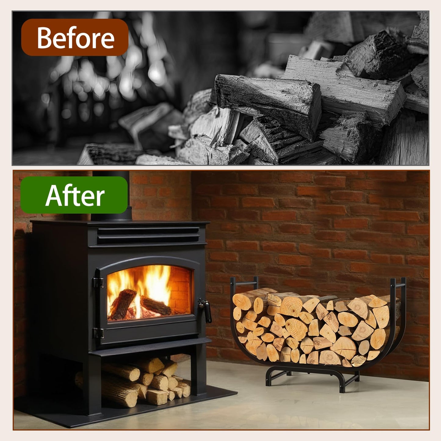 LIANTRAL Firewood Rack Outdoor, 31.5 Inch Curved Heavy Duty Fire Wood Storage Rack for Indoor, Metal Log Holder for Firewood Fireplace Wood Pile Storage Holder Stand Stacker Organizer