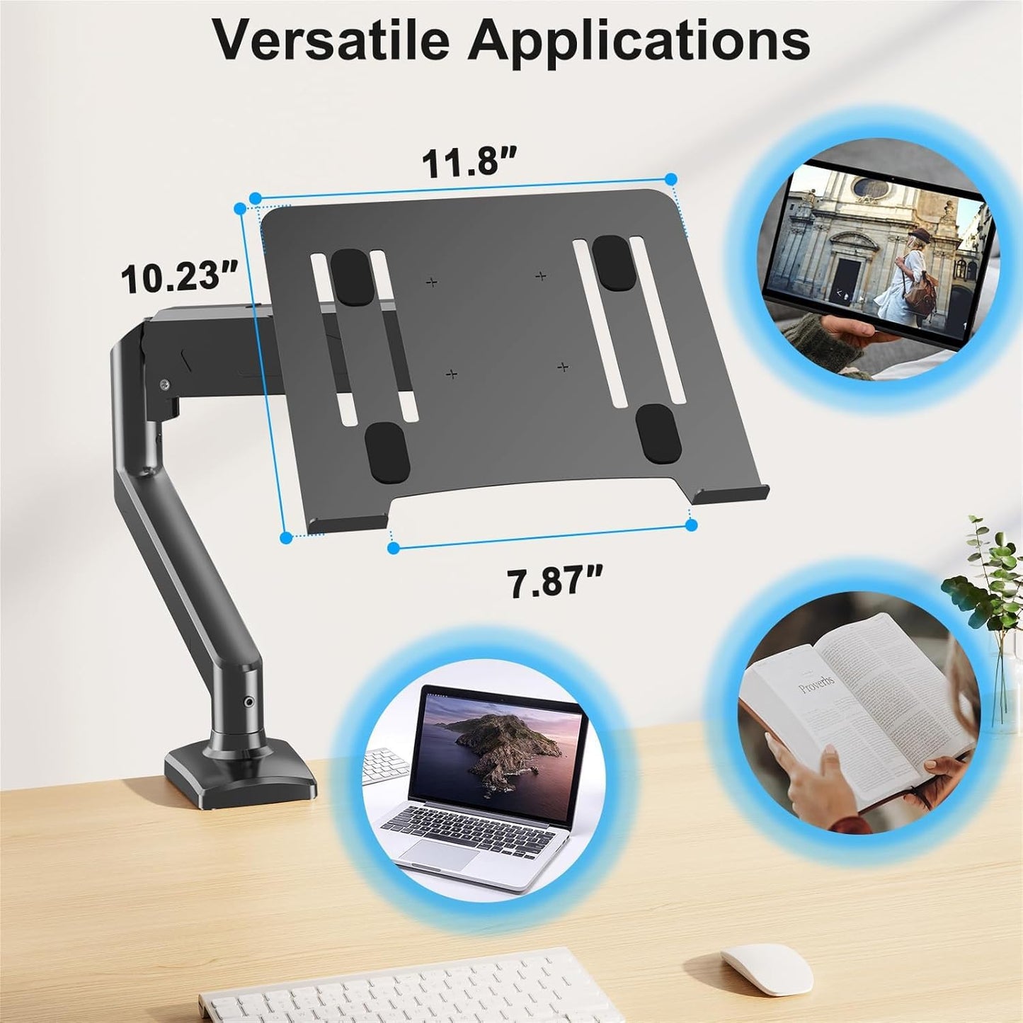 MOUNTUP Laptop Stand, Adjustable Aluminum Laptops Arm Mount for 13-17 Inch Notebook & 32" Monitor, Laptops Arm for Desk Holds up to 17.6lbs, 2-in-1 Laptop Desk Mount with Clamp/Grommet