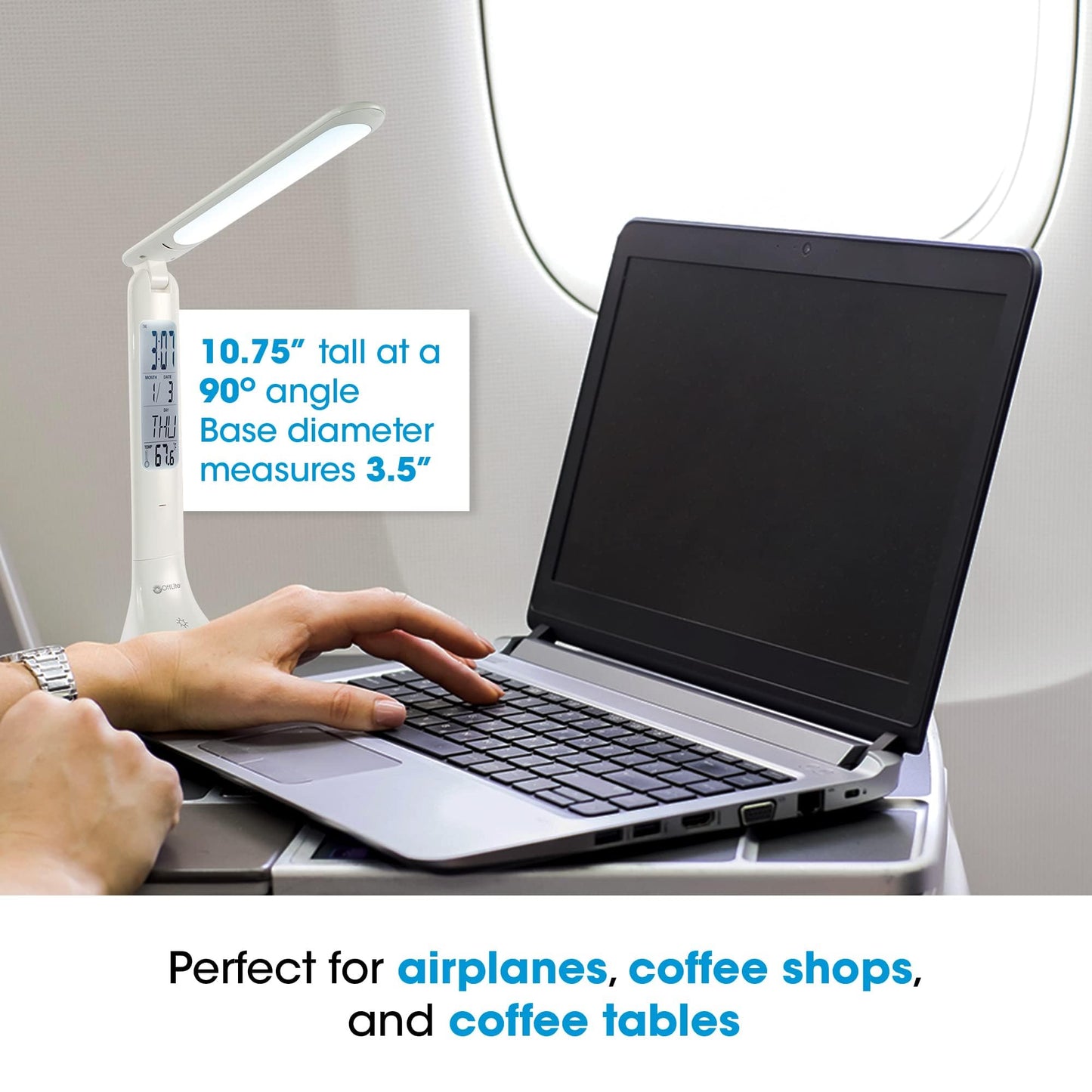OttLite Travel LED Task Lamp with ClearSun LED Technology - Cordless, Digital Display & Touch Activated Controls - Portable Desk Lamp with Rechargeable Battery - for Home Reading, Office