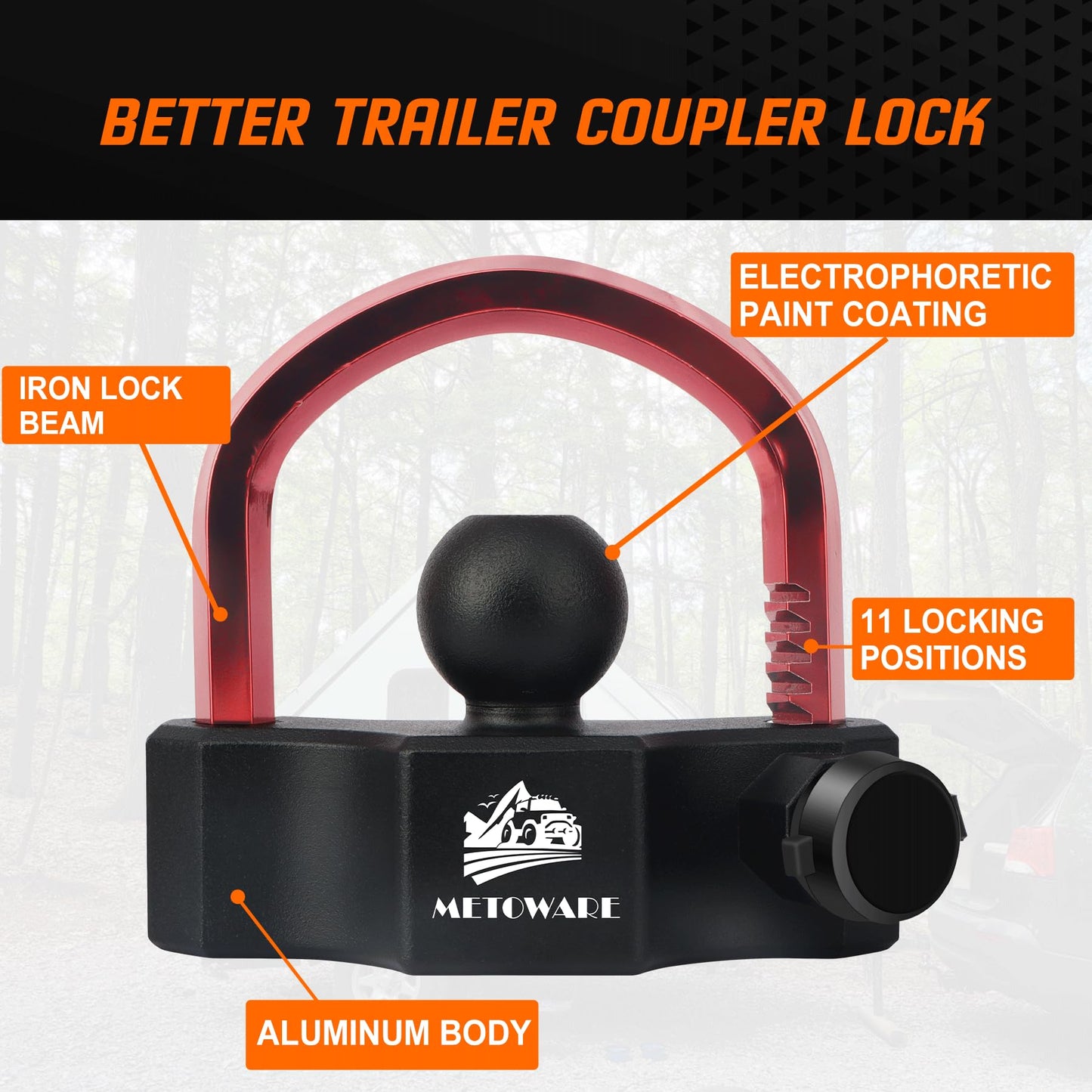 METOWARE Universal Trailer Hitch Locks, Adjustable Heavy-Duty Trailer Coupler Ball Locks Fit 1-7/8 Inch, 2 Inch, 2-5/16 Inch Couplers with 2 Keys