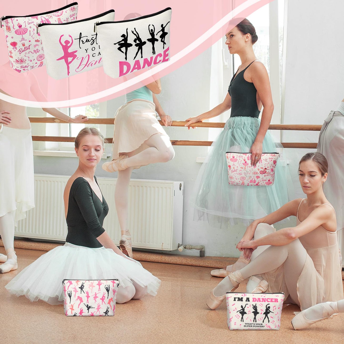 Silkfly 12 Pcs Dance Makeup Bag Ballet Cosmetic Bag Ballet Lover Gift Portable Travel Dance Stuff Teacher Appreciation Gifts Toiletry Zipper Pouch for Women