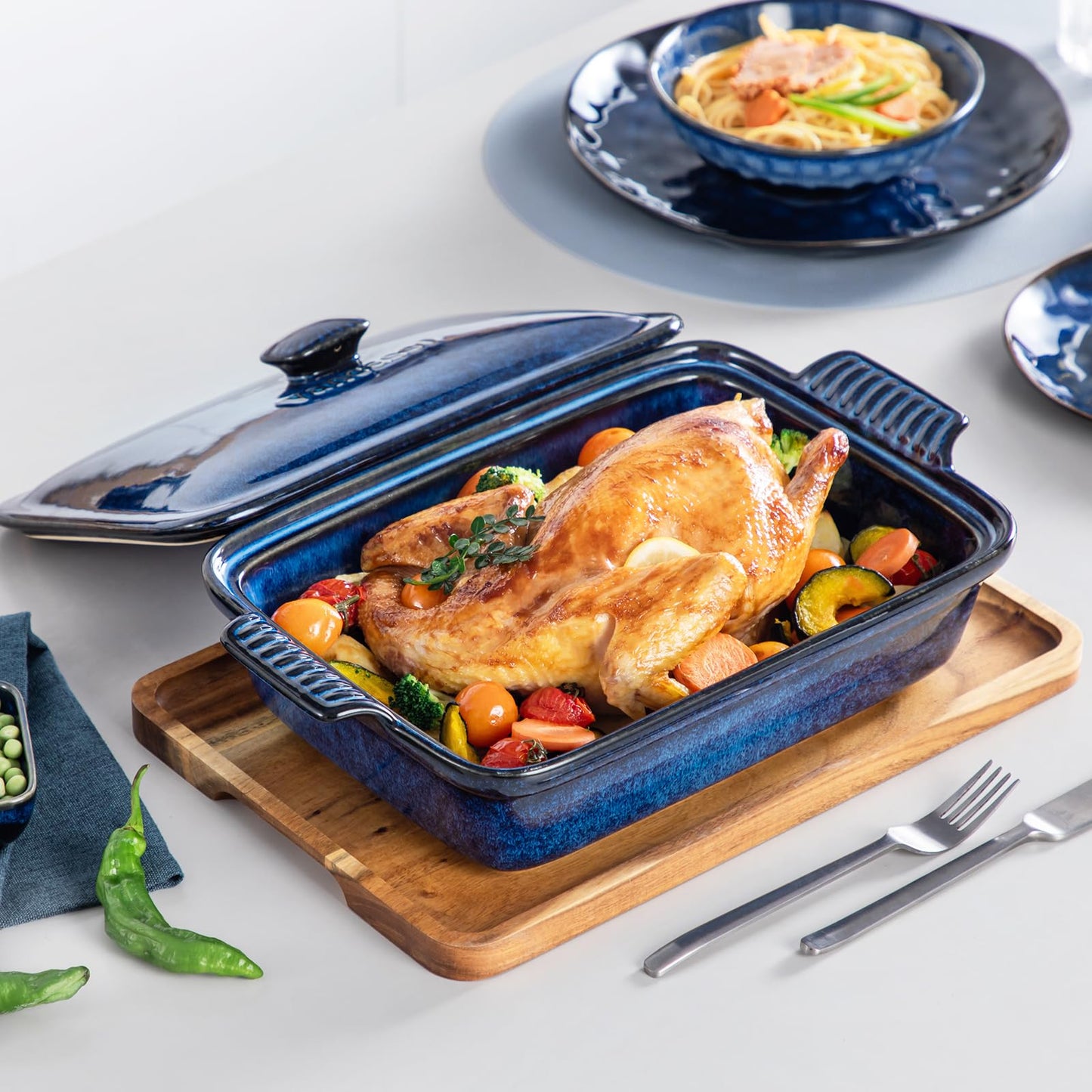 vancasso Starry Casserole Dish With Lid, 3.8 Quart Casserole Dish for Oven, 9x13 Baking Pan with Handles, Large Casserole Baking Dish Lasagna Pan with Lid, Microwave, Dishwasher Safe, Blue