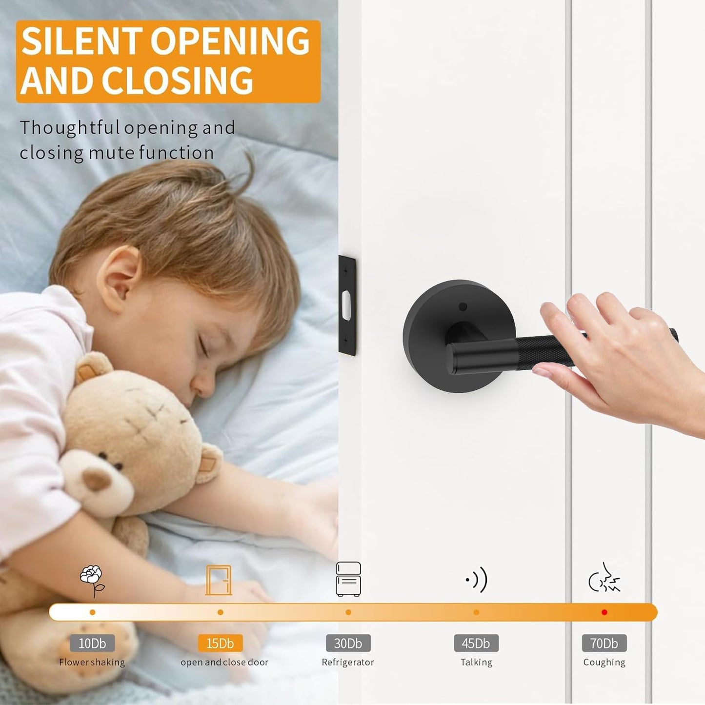 Amerdeco 3 Pack Matte Black Door Handles Interior, Knurled Privacy Door Handles, Heavy Duty Black Door Lever for Bedroom or Bathroom, Reversible Keyless for Left Right Handed Doors AM0016