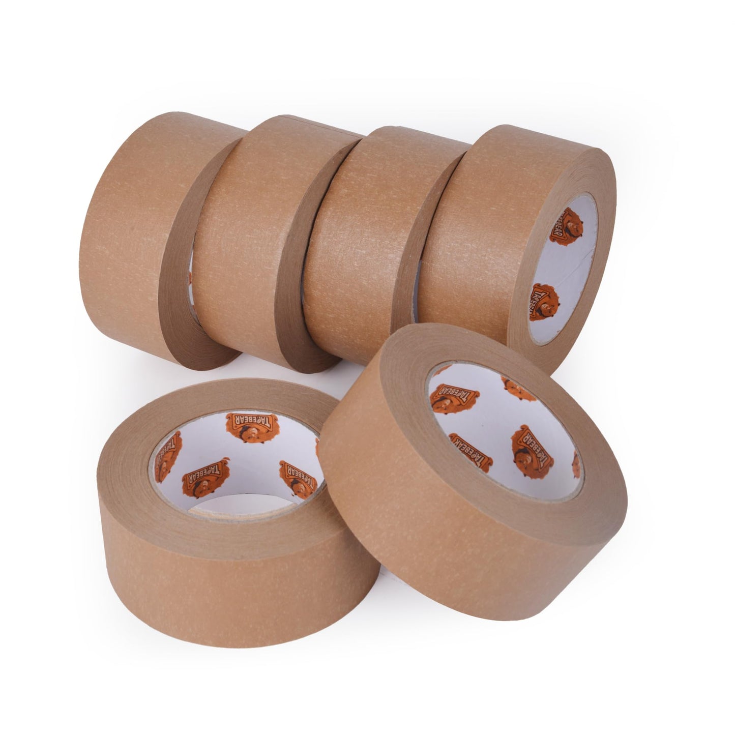 TAPEBEAR 6 Rolls Eco-Friendly Kraft Paper Tape, 2inch x 60yards Biodegradable Kraft Paper Tape, Recyclable Writable Packing Tape, Non-Coated Surface for Masking, Sealing, and Packaging Use