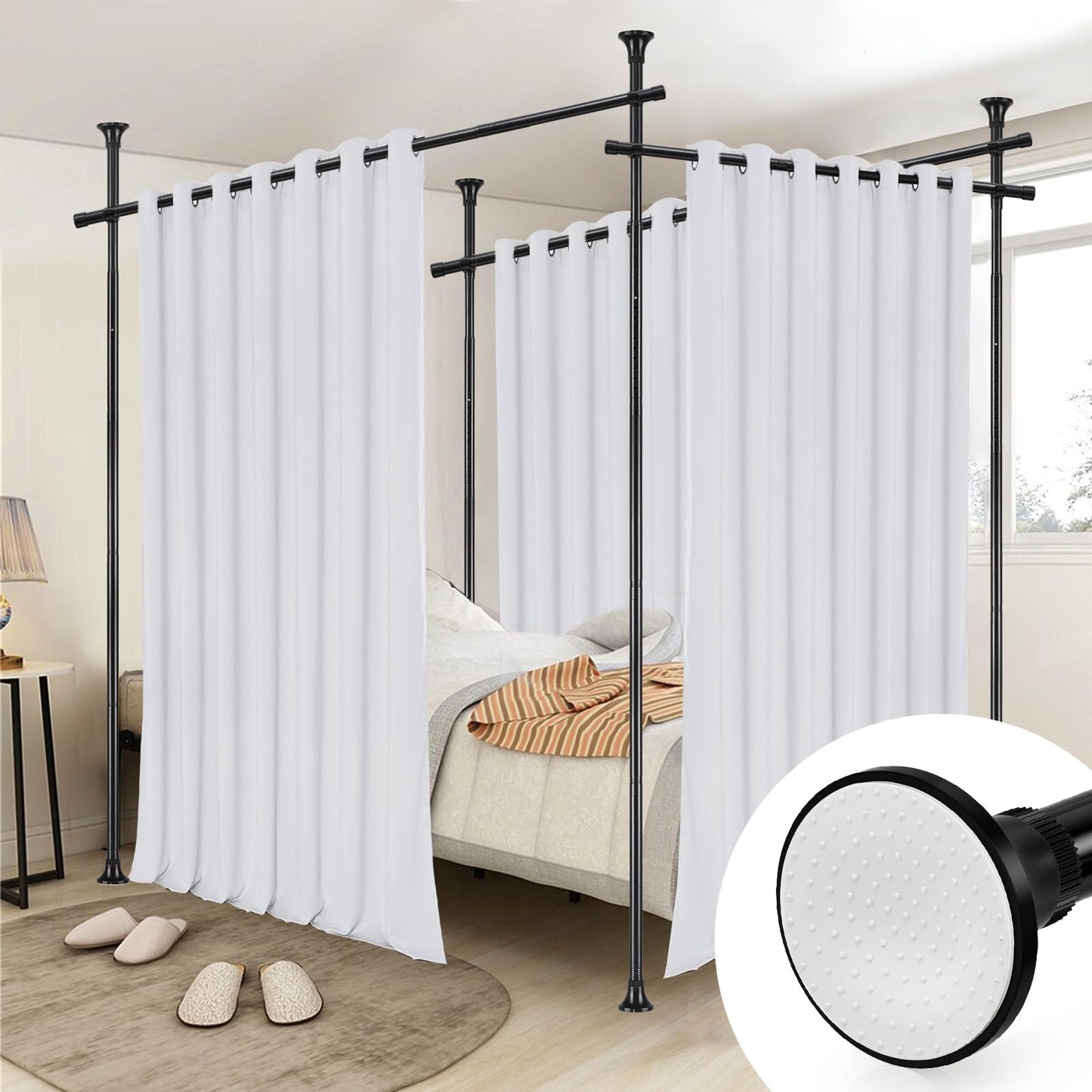 Room Divider Curtain Rod, 28-171inch(W) 4-10ft(H) Adjustable Curtain Rod divider for Room Separation, Heavy Duty Floor to Ceiling Wall Divider Hanging Room Dividers Partition Space Separator Black