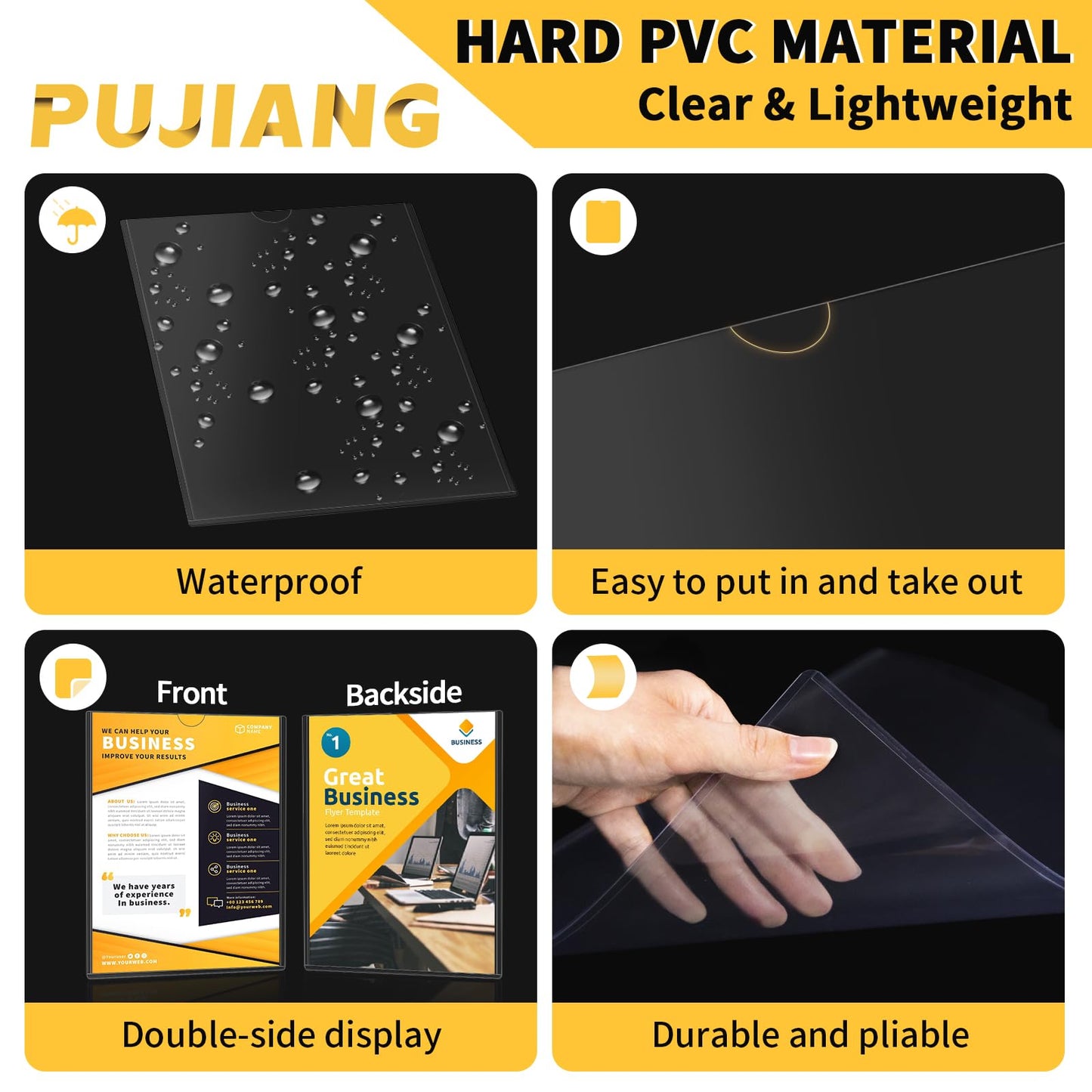 PUJIANG 10 Pack Magnetic Sign Holder 8.5 x 11 Wall Mount | Adhesive Document Frame for Posters, Menus, Notices | Rigid Plastic Sheet Protector with Strong Magnet Strips & Adhesive Tape | for Office Door, Retail Glass, Metal Surfaces