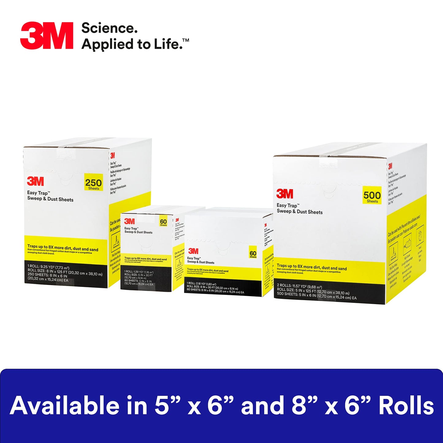 3M Easy Trap Sweep and Dust Sheets, 1 Roll of 60 8" x 6" Sheets, Disposable Easy Sweep Floor Duster, Picks Up 8X More Dirt, Dust, Sand, Hair, Works on Dry or Wet Surfaces, Hardwood Floors, 59152W