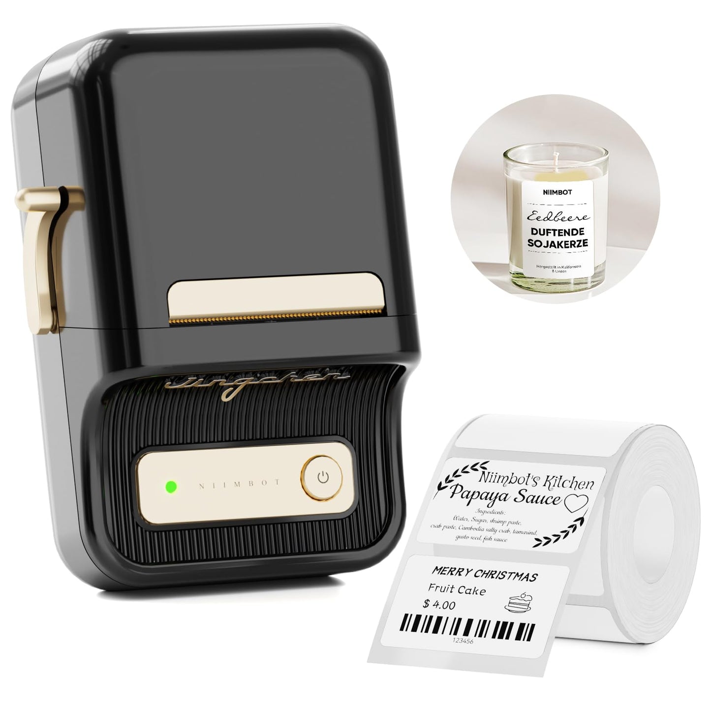 NIIMBOT B21 Inkless Label Maker, Portable Thermal Label Printer for Clothing, Address, Business, Compatible with iOS & Android, with 1 Pack 50x30mm White Label, Black