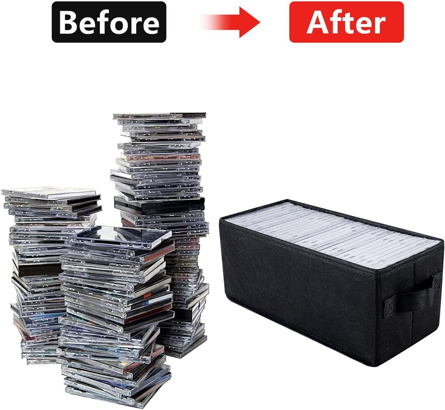 UENTIP CD Storage Boxes with Lid-13.2" x 5.9" x 5.3" (Black, CD BOX-4PACK)