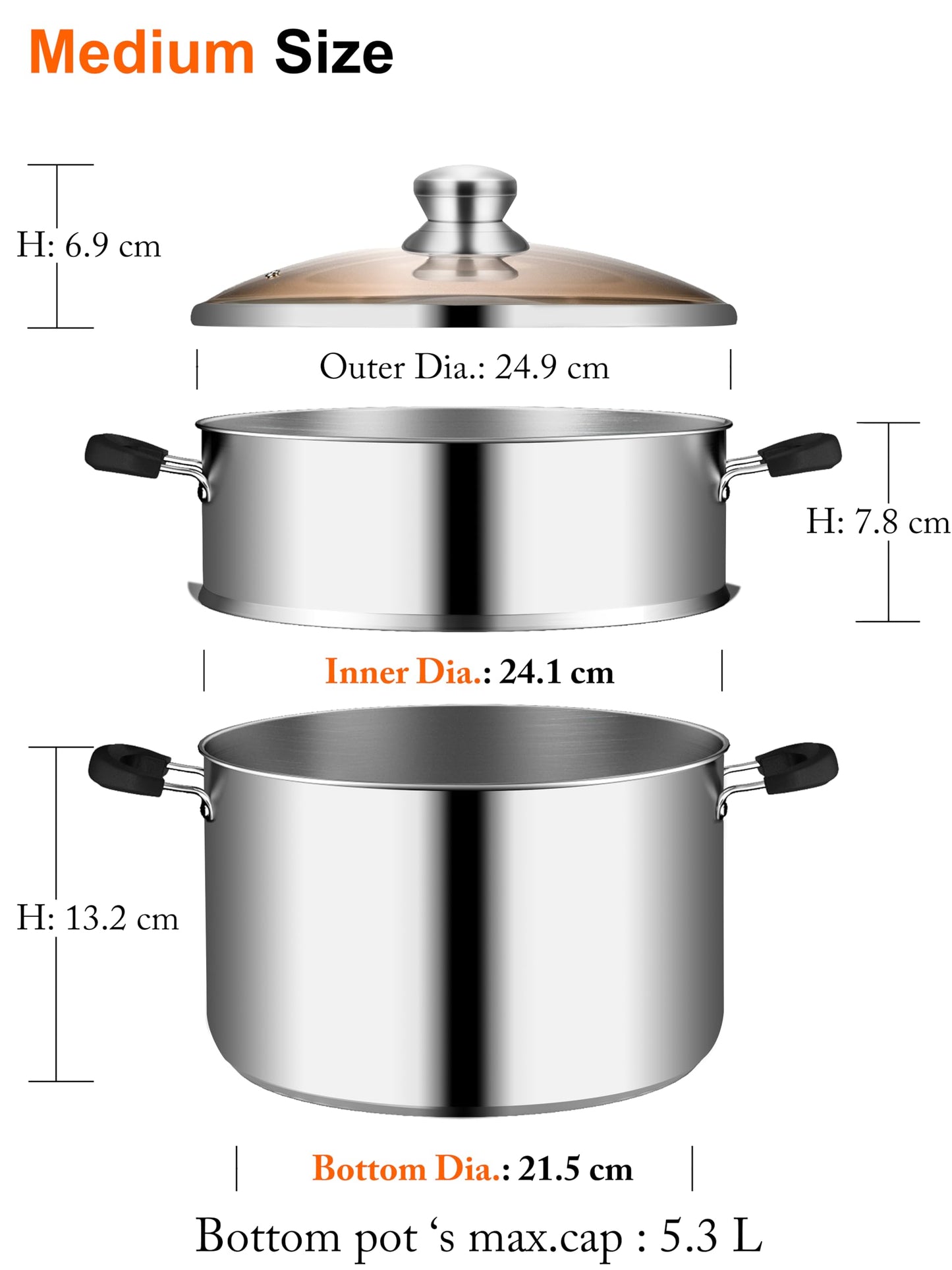 VENTION Induction Steamer Pot for Cooking, 24cm Small Stainless Steel Vegetable Steamer Pot, Couscoussier 4.2 Liter