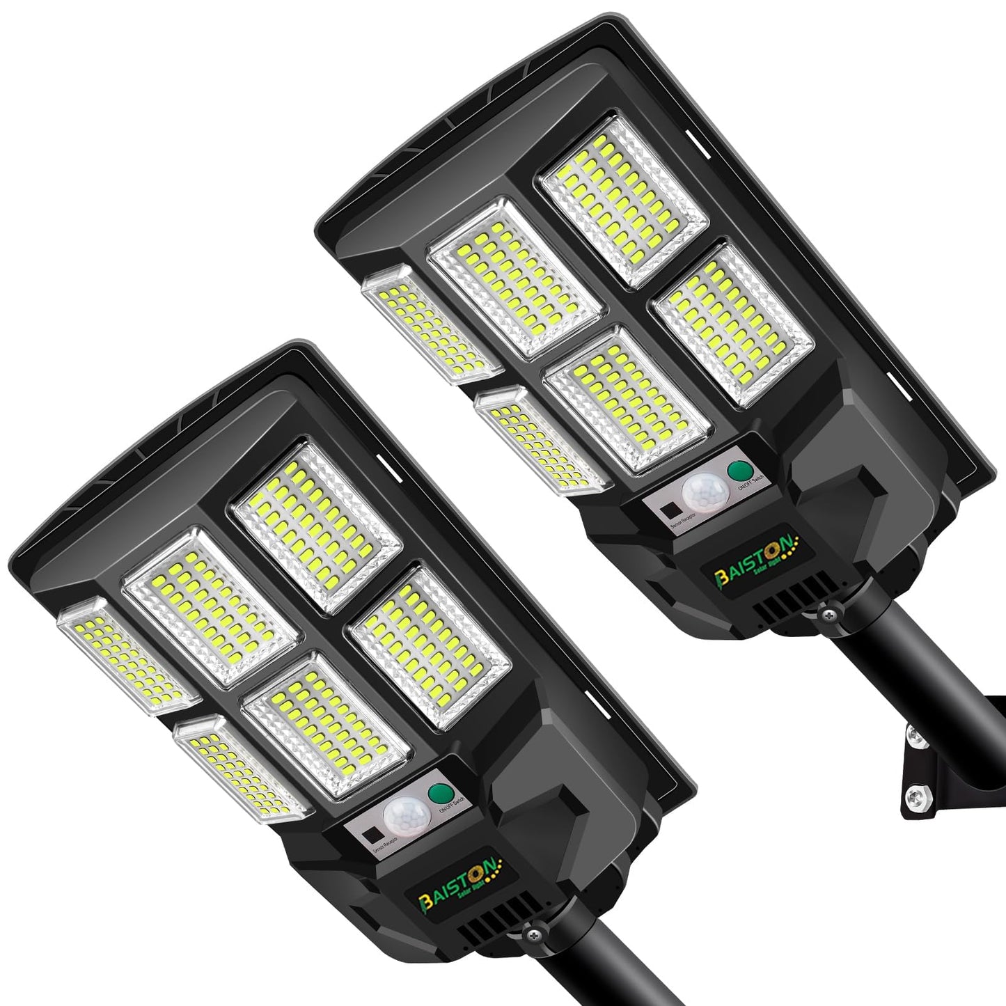 Baiston Solar Street Lights Outdoor： 2 Pack, 3000LM LED, 240° Wide Angle Security Light, Motion Sensor, Dusk to Dawn, Waterproof, 8000mAh Battery for Yard, Garage, Driveway
