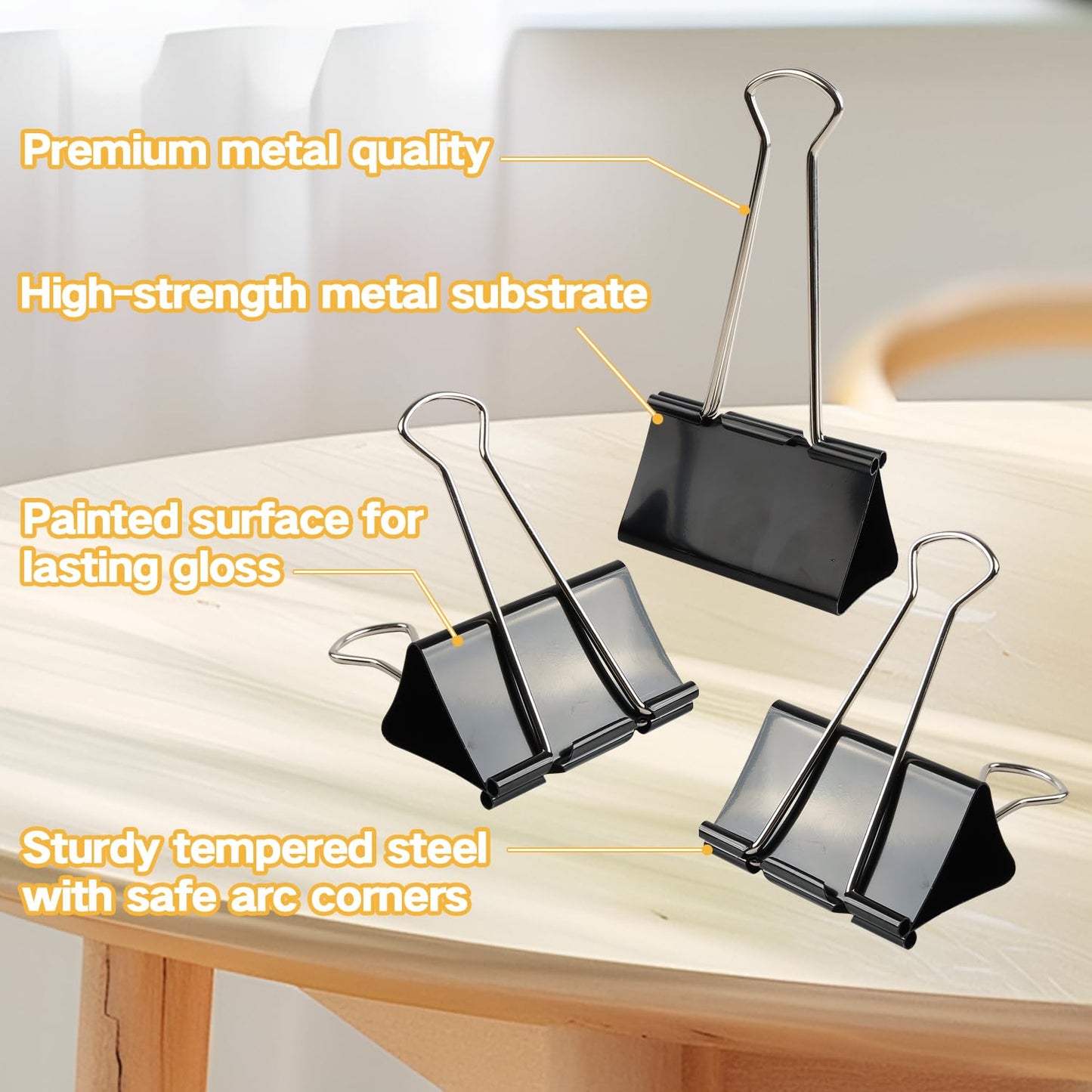 30-Pack Jumbo 3" Heavy-Duty Clips, 1.5" Clamping Capacity Tempered Steel No-Slip Grip Clamps for Office, Home, School, Food Storage & Outdoor Use