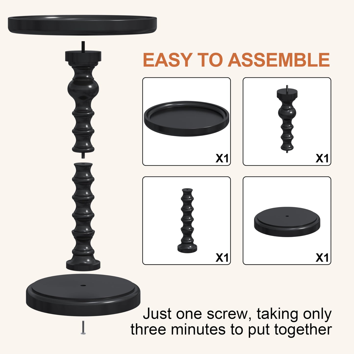 Yusong Round Side Table, Small Drink Table for Small Spaces, Industrial End Table, Accent Nightstand Bedside Table for Living Room, Bedroom, Sofa Couch,Black