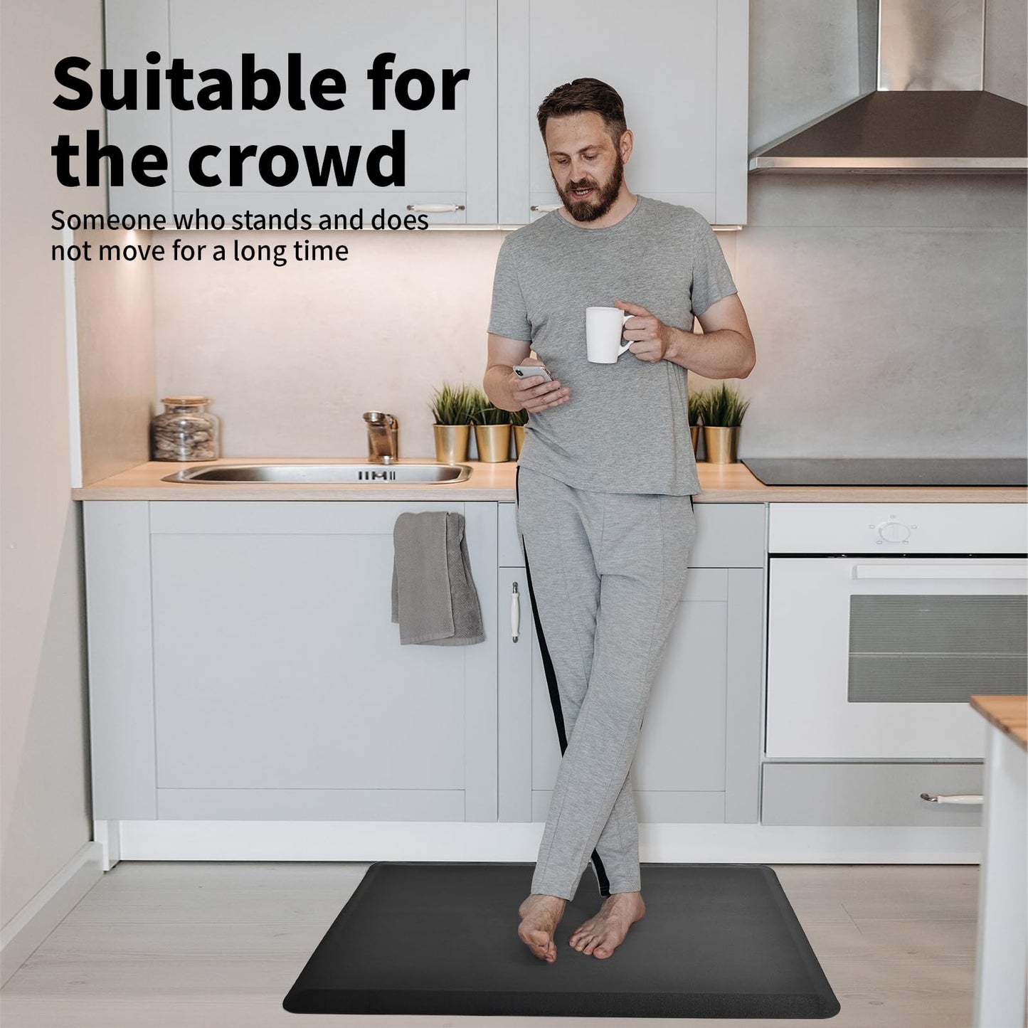 Art3d 28"x17.3"x0.75" Thick Anti Fatigue Kitchen Mat, Thick Non-Slip Kitchen Rug for Standing, Waterproof Standing Desk Mat, Cushioned Comfort Floor Mat for Office, Home, Desk (Black)