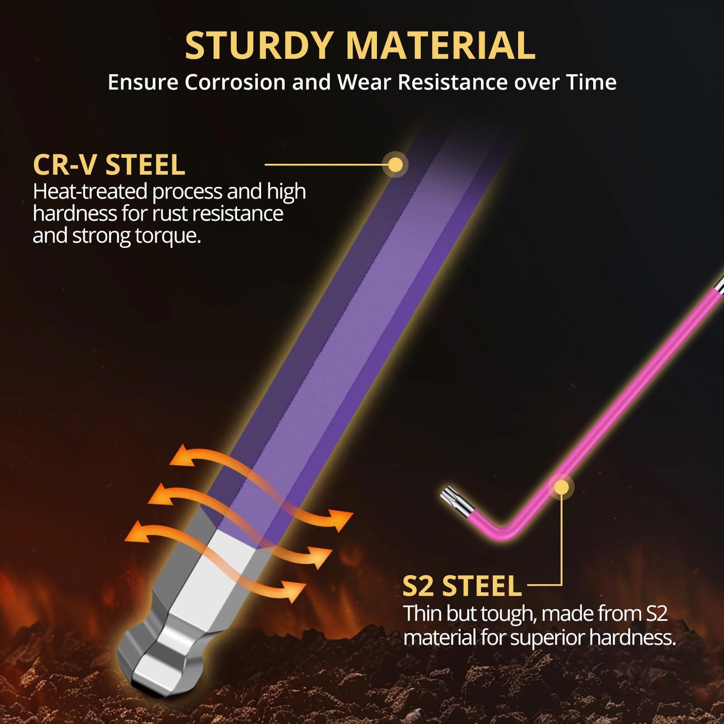 AMTOVL 27PCS Allen Key Set - Metric & SAE Allen Wrench Set, Extra Long Ball & Star End Hex Keys with T-Handle & Color Coding for Bicycle, Household DIY