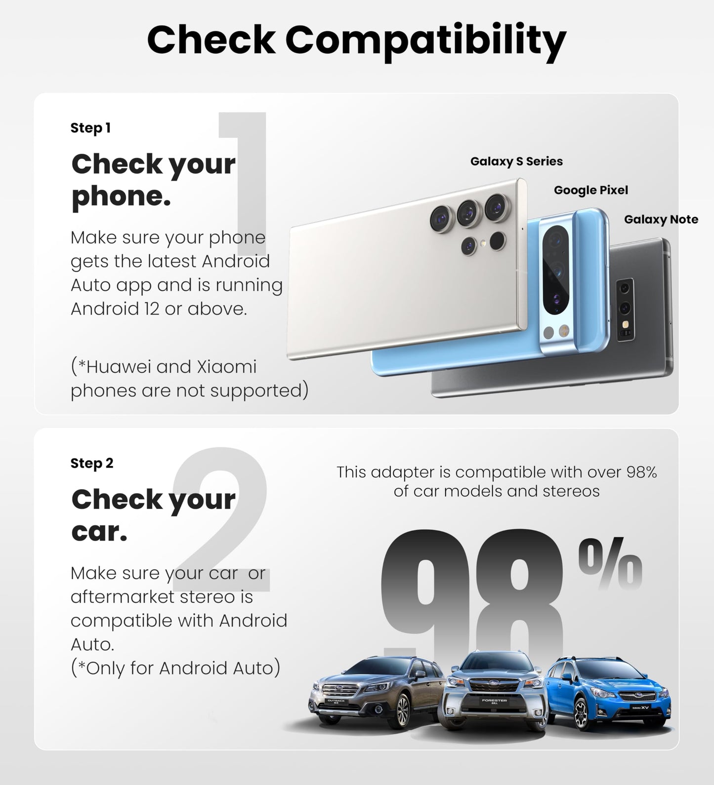 ByteWave Android Auto Wireless Adapter, 2025 NFC & Bluetooth5.3 Convert Wired to Wireless Android Auto Car Adapter, USB-C/A Mini Car Dongle Compatible for Android 12+ & 2016+ Cars, Plug & Play - Black