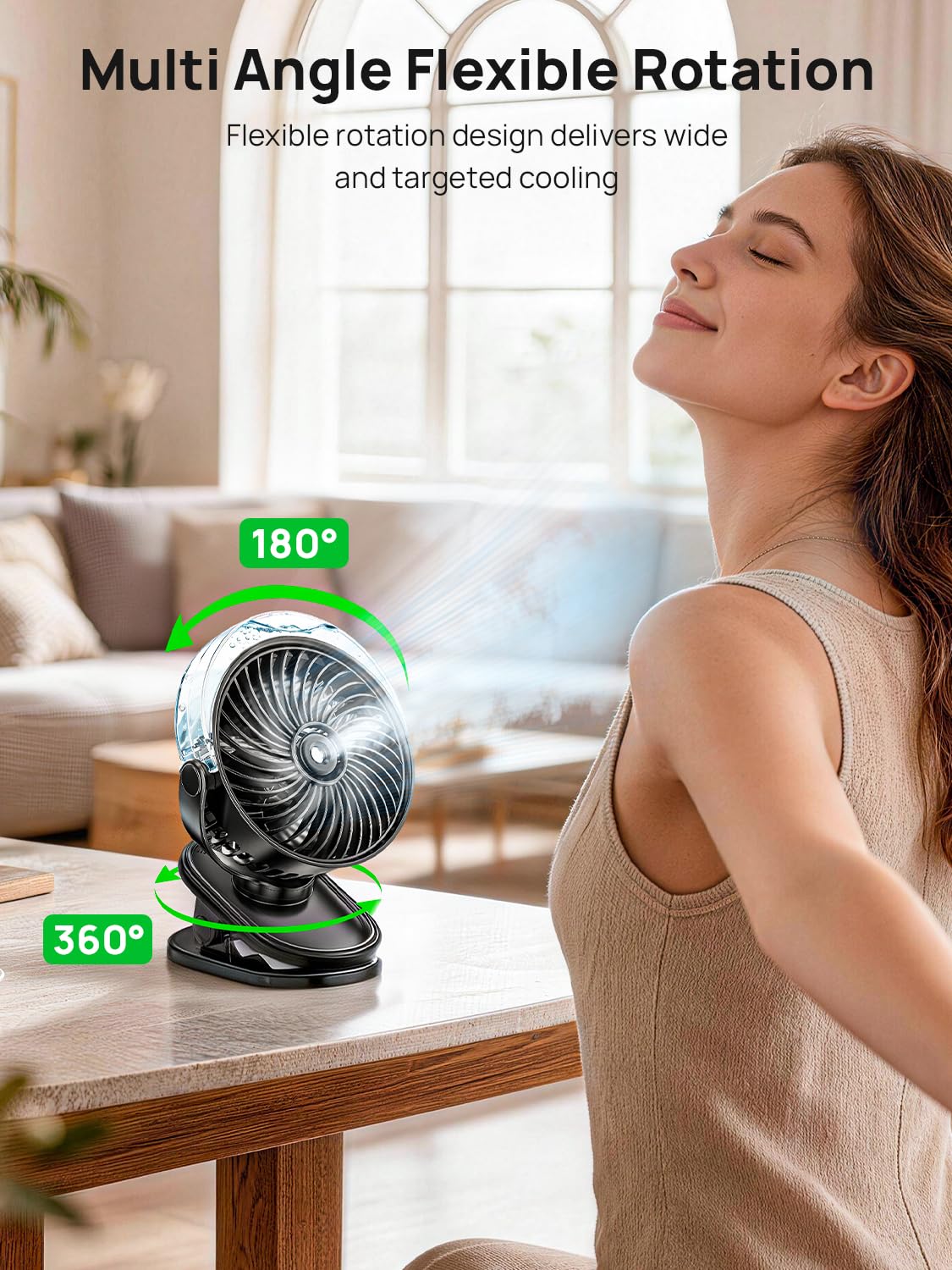 Wrischan Portable Misting Clip on Fan, 6000mAh USB-C Rechargeable Personal Cooling Fan with 4 Speeds & 2 Mist Modes – 360° Rotatable, LED Light for Stroller, Golf Cart, Camping, Home Office & Travel