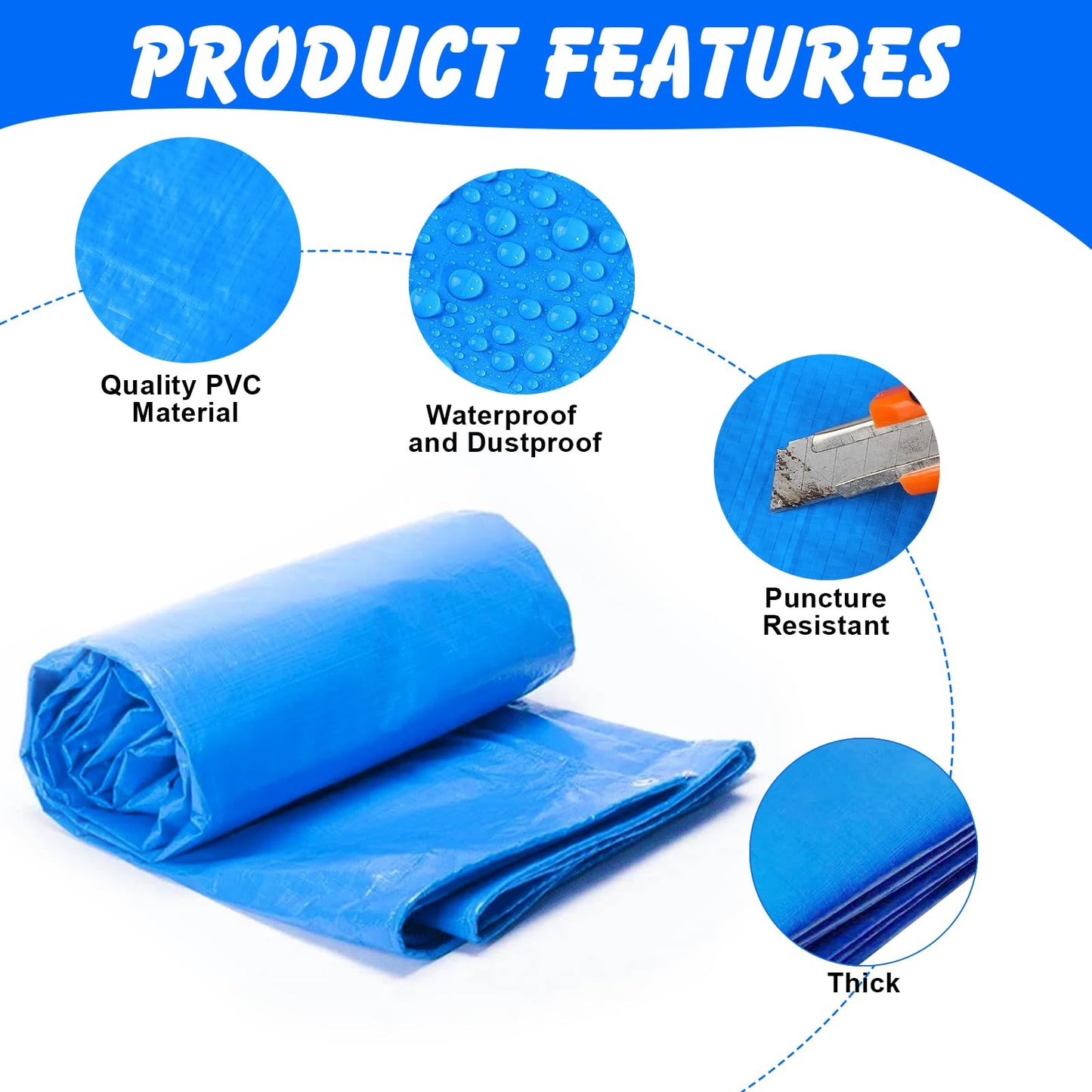 ACRSIKR Round Pool Liner, 15 FT Pools Mats Pad for Above Ground Swimming Pool Outdoor Pool Tarp Liner