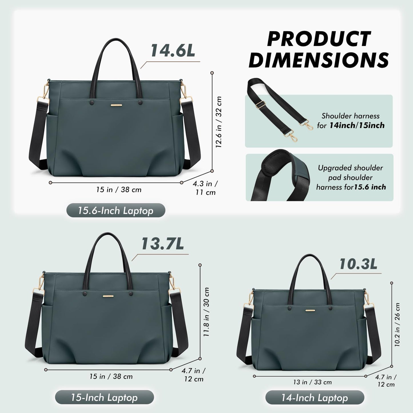 Laptop Tote Bag 15 Inch, Computer Shoulder Bag Large Work Tote Bag for Women, Laptop Carrying Case Stylish Handbag for Business Travel (Atrovirens)